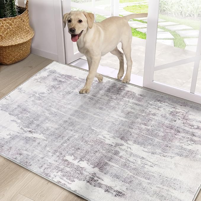 Door Mat, Front Indoor Door Mat Faux Wool Non-Slip Entryway Rug Absorbent Abstract Throw Rug for Indoor Entrance Hallway Laundry Room, High Traffic Areas, 36X60 Inches, Gray Washable