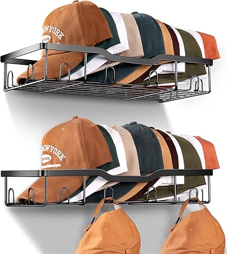KEETDY Percheros metálicos para gorras de béisbol, organizador de sombreros de pared, 2 paquetes de 2 organizadores resistentes de almacenamiento de