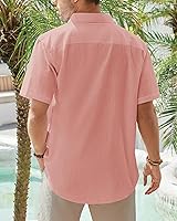 Vista 97 de J.VER Camisas de manga corta de lino y algodón para hombre, estilo informal, ligeras, con botones, para vacaciones, playa y verano, con bolsillo