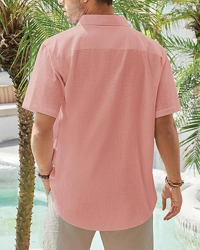Miniatura 97 de J.VER Camisas de manga corta de lino y algodón para hombre, estilo informal, ligeras, con botones, para vacaciones, playa y verano, con bolsillo