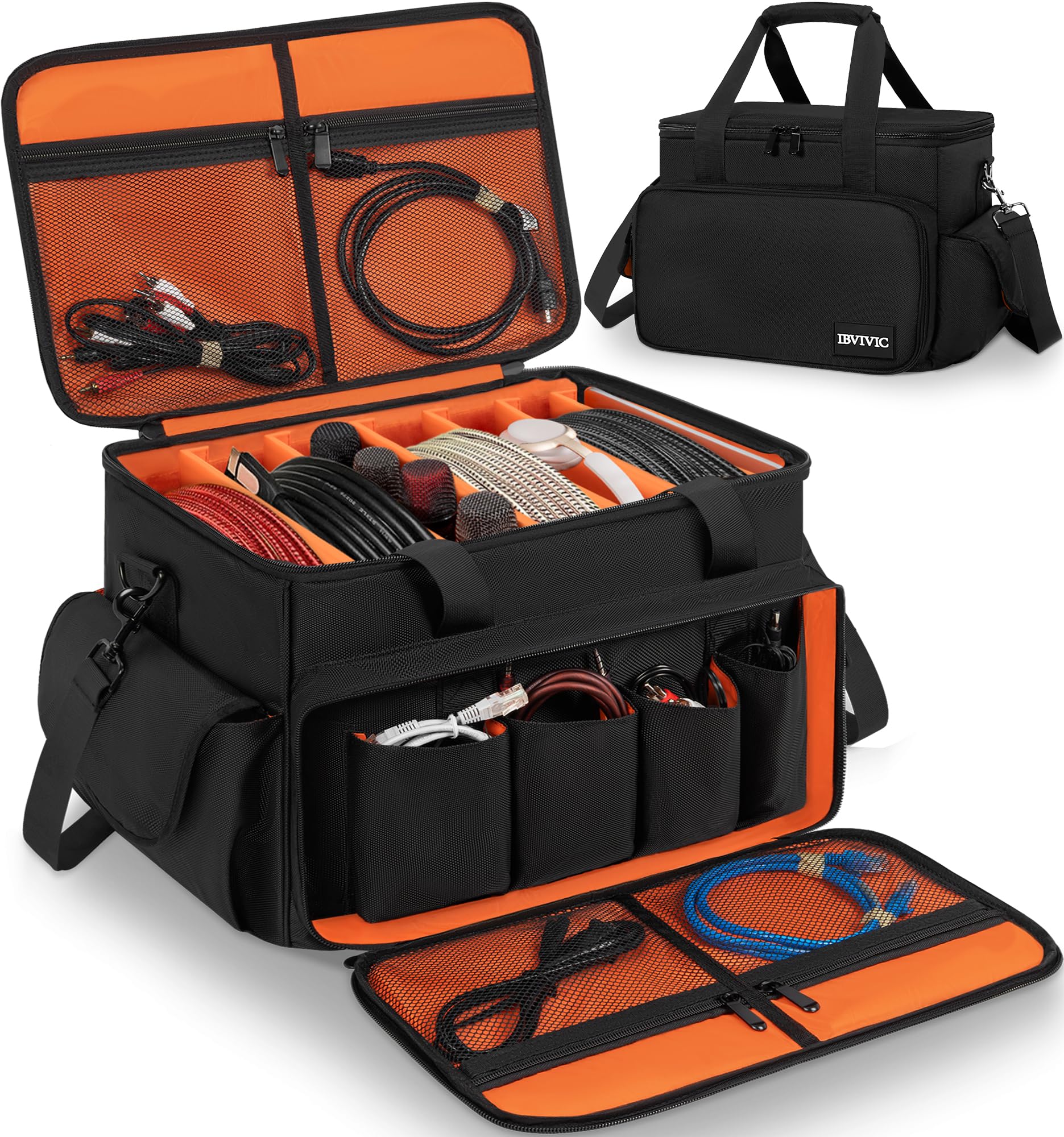 DJ Cable File Bag with 6 Adjustable Dividers Travel Gig Bag for Cables