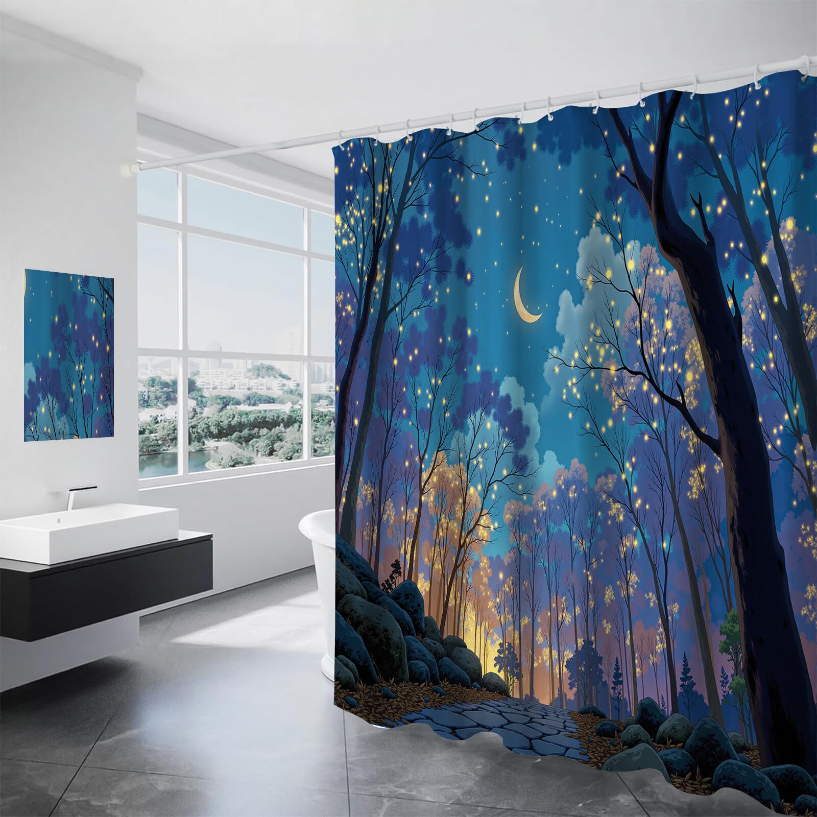 Rideau Douche,Rideau Baignoire Lavable en Machine Rideaux Douche Tissus Lavable Rideau De Baignoire Lavable pour Salle De Bain Domicile Baignoire Famille,Ciel Étoilé,