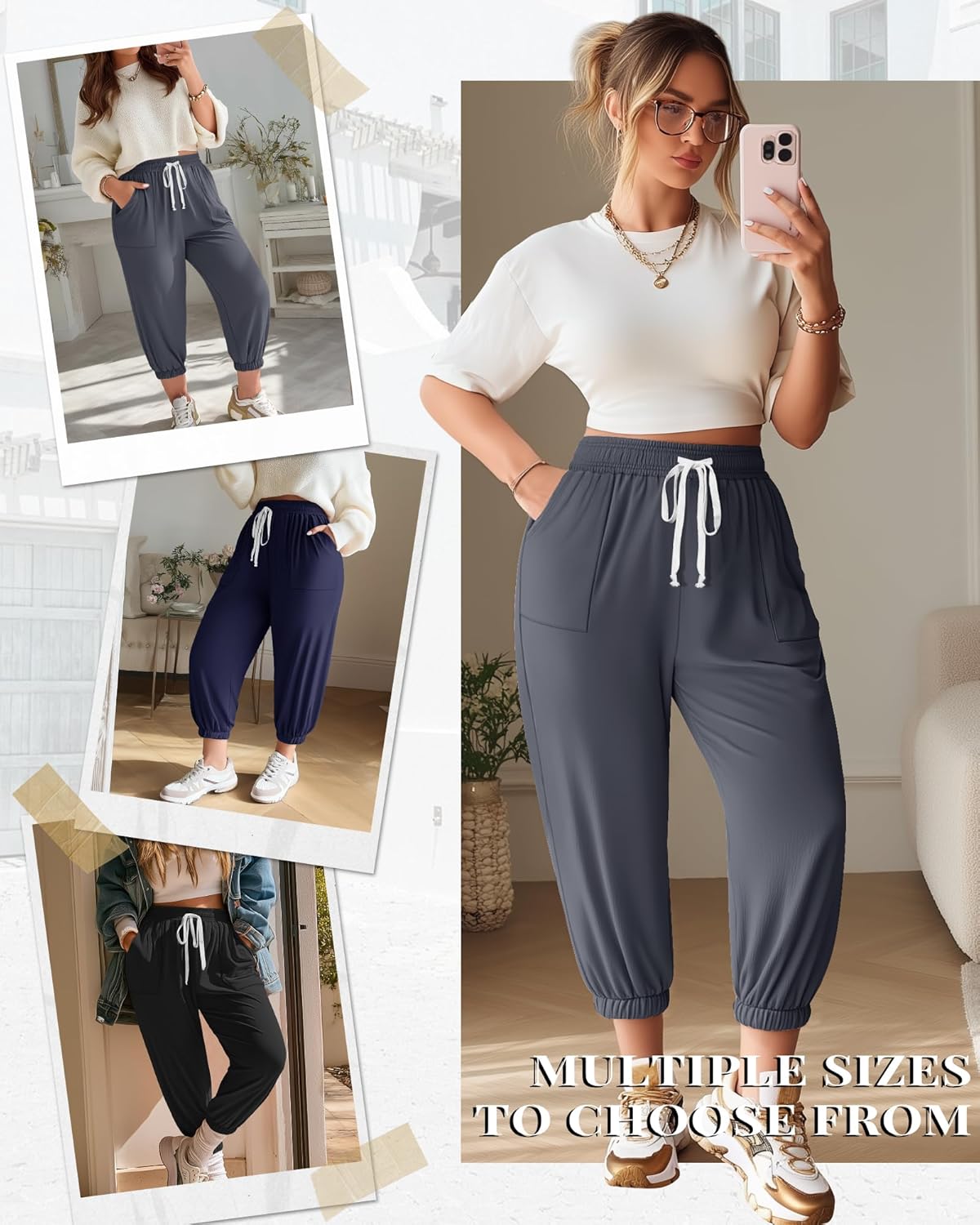 Neer 3 Pack Women's Plus Size Capri Joggers Sweatpant Cropped Yoga Legging Drawstring Pocket Casual Workout Baggy Pant - Image 4