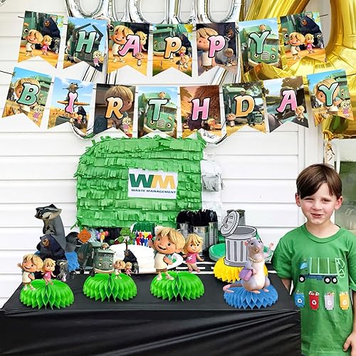 Miniatura 5 de 8 decoraciones de fiesta de camiones de basura, centros de mesa con temática de panal de abeja, adornos de mesa 3D de doble cara, suministros de