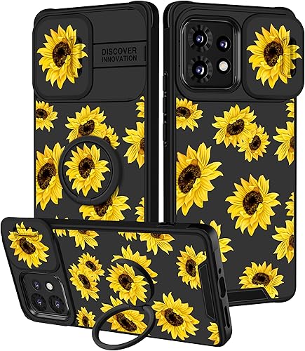 Funermei Funda 2 en 1 para Motorola Edge Plus 2023 para mujer, diseño único de girasol, diseño único con funda para cámara y soporte de anillo para