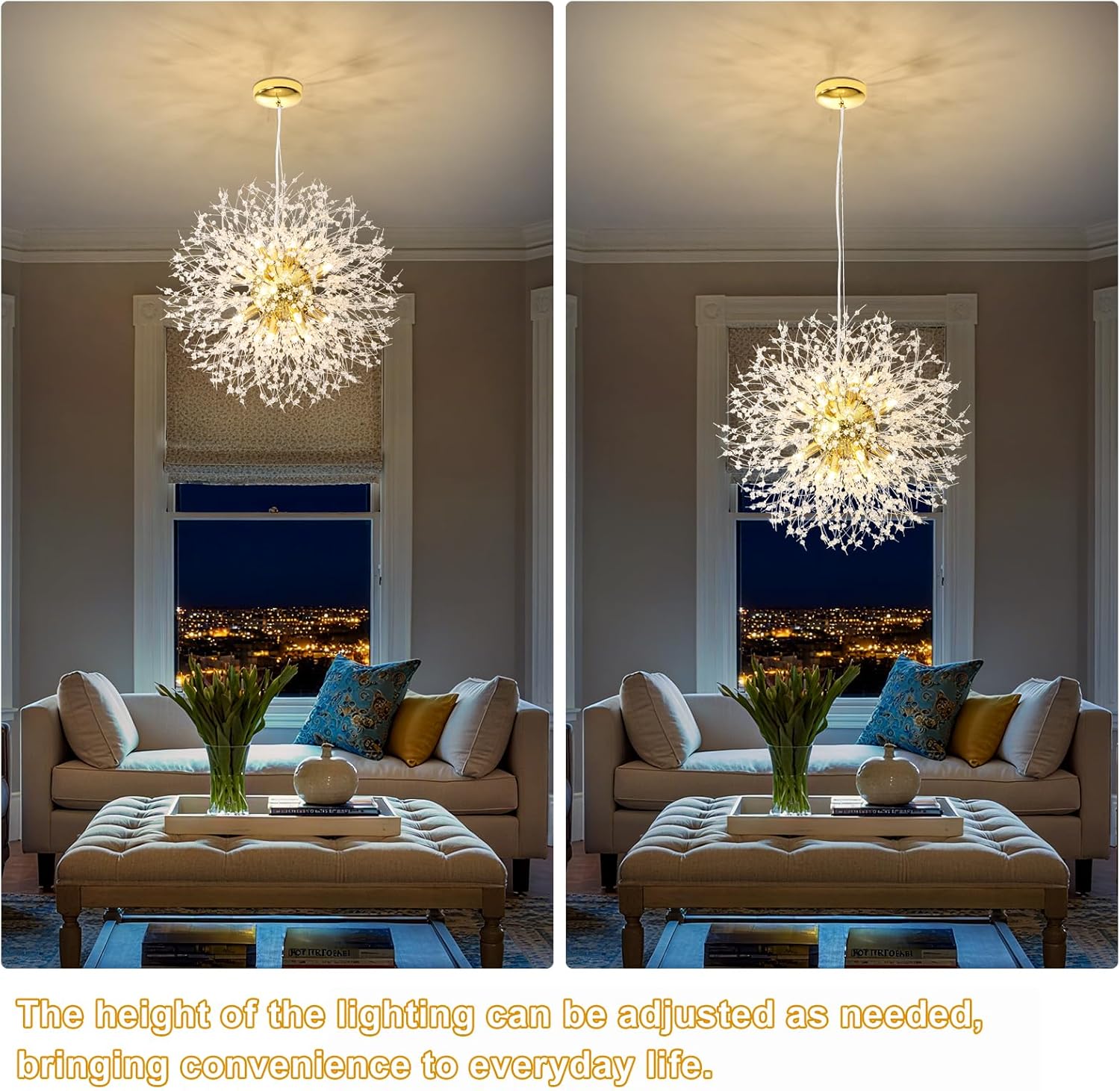 Yiisem Modern Gold Crystal Chandeliers, 16-Light Dandelion Firework Pendant Lighting, Hanging Chandelier Light Fixtures for Dining Room Bedroom Living Room Kitchen Island