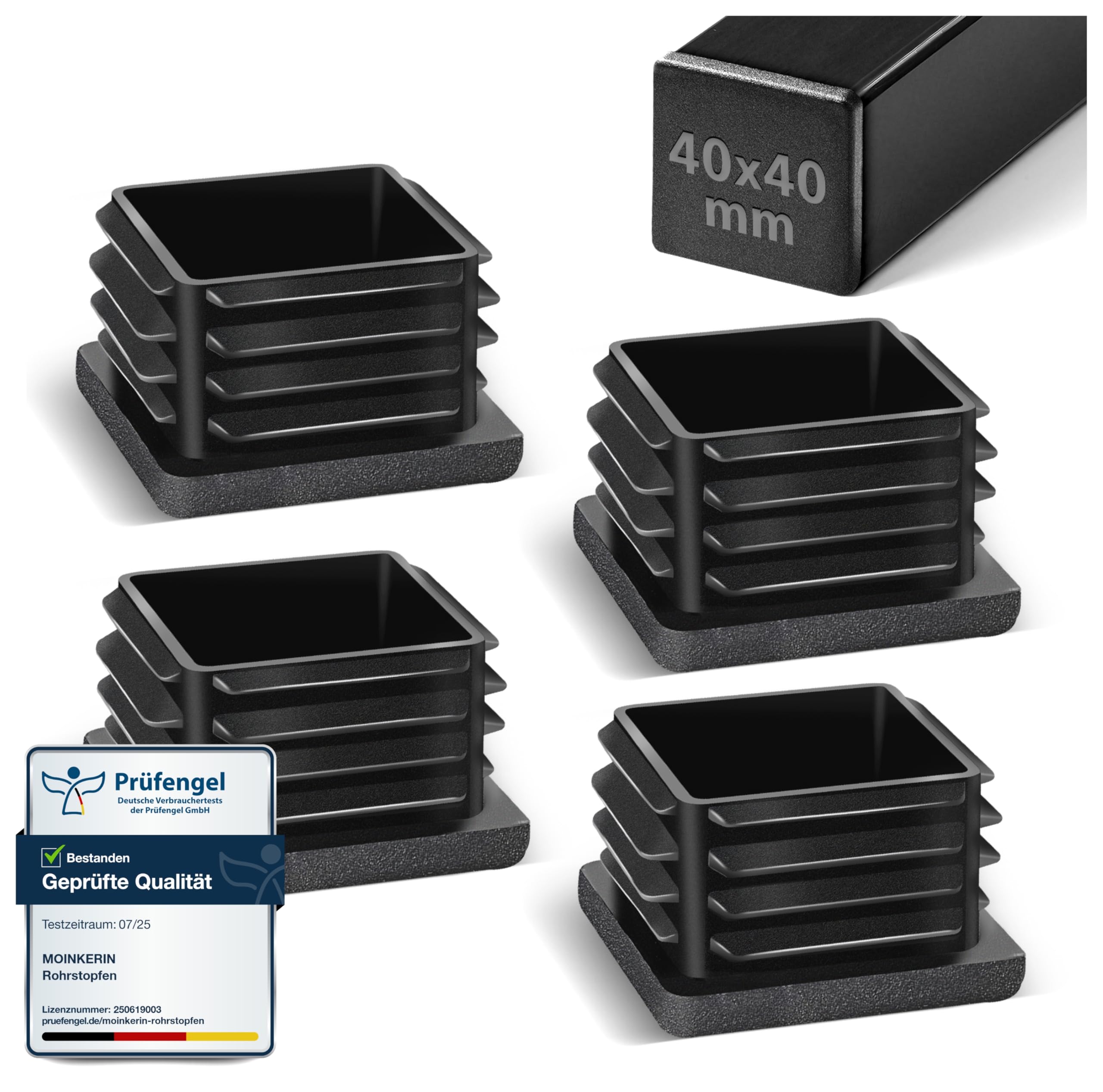 moinkerin Plastic End Caps 40X40mm Square Box Section End Caps for Metal Tube, Chairs, Tables, Shelves Square Plastic Bungs 4 PCS