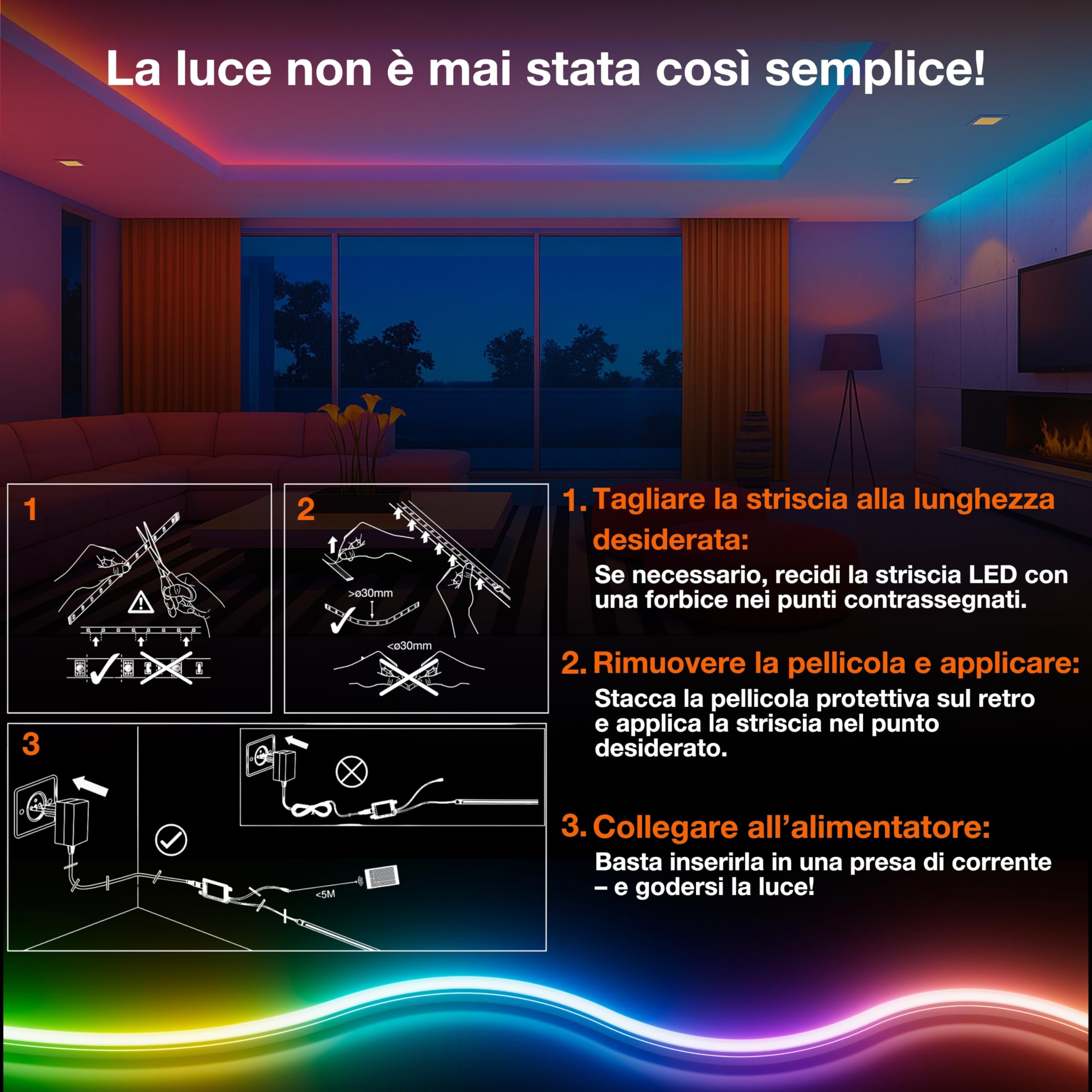 LEDVANCE SMART WIFI Striscia LED con telecomando incluso con controllo del colore MAGIC RGB, tecnologia COB per un effetto luminoso uniforme, 22 W, lunghezza 3 m, per applicazioni interne