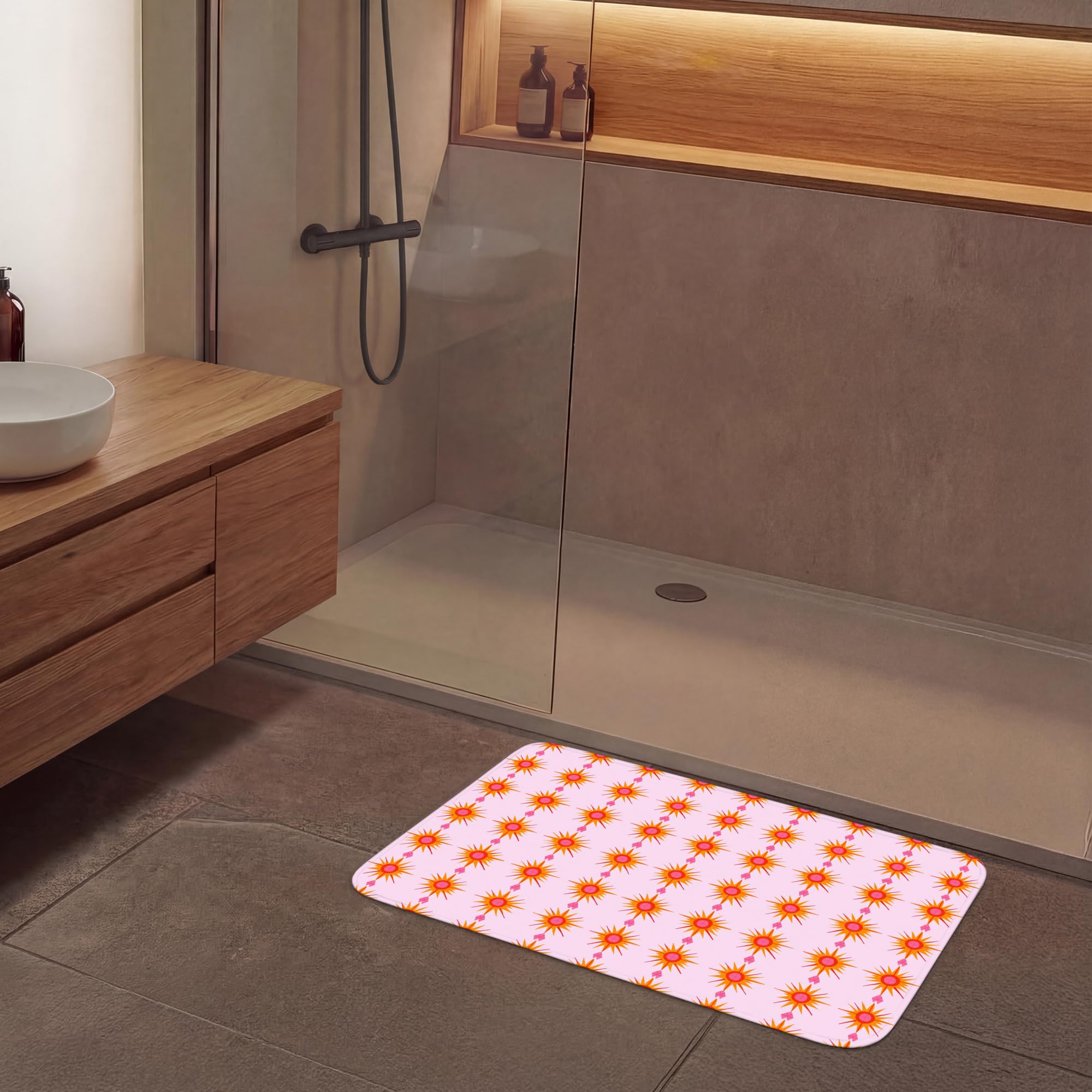 Bath Mat Alfombra Baño Alfombrilla Alfombras Ducha Lavable | 90x60 cm - Rectangular - Antideslizante Tapete Banheiro Decoración Sol - Motivo - Rosa