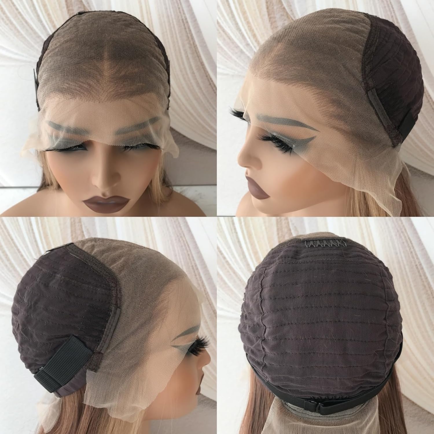 Highlight Honey Blonde Glueless Wig 13x6 Synthetic Lace Front Wigs for Women Pre Plucked Natural Looking Layered Straight Highlight Copper Blonde Butterfly Cut Ready to Wear Wig 22 Inch - Image 7