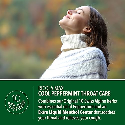 Miniatura 5 de Ricola Max Cool Peppermint - Bolsa grande para el cuidado de la garganta, gotas supresoras de la tos, centro líquido de doble acción, alivio