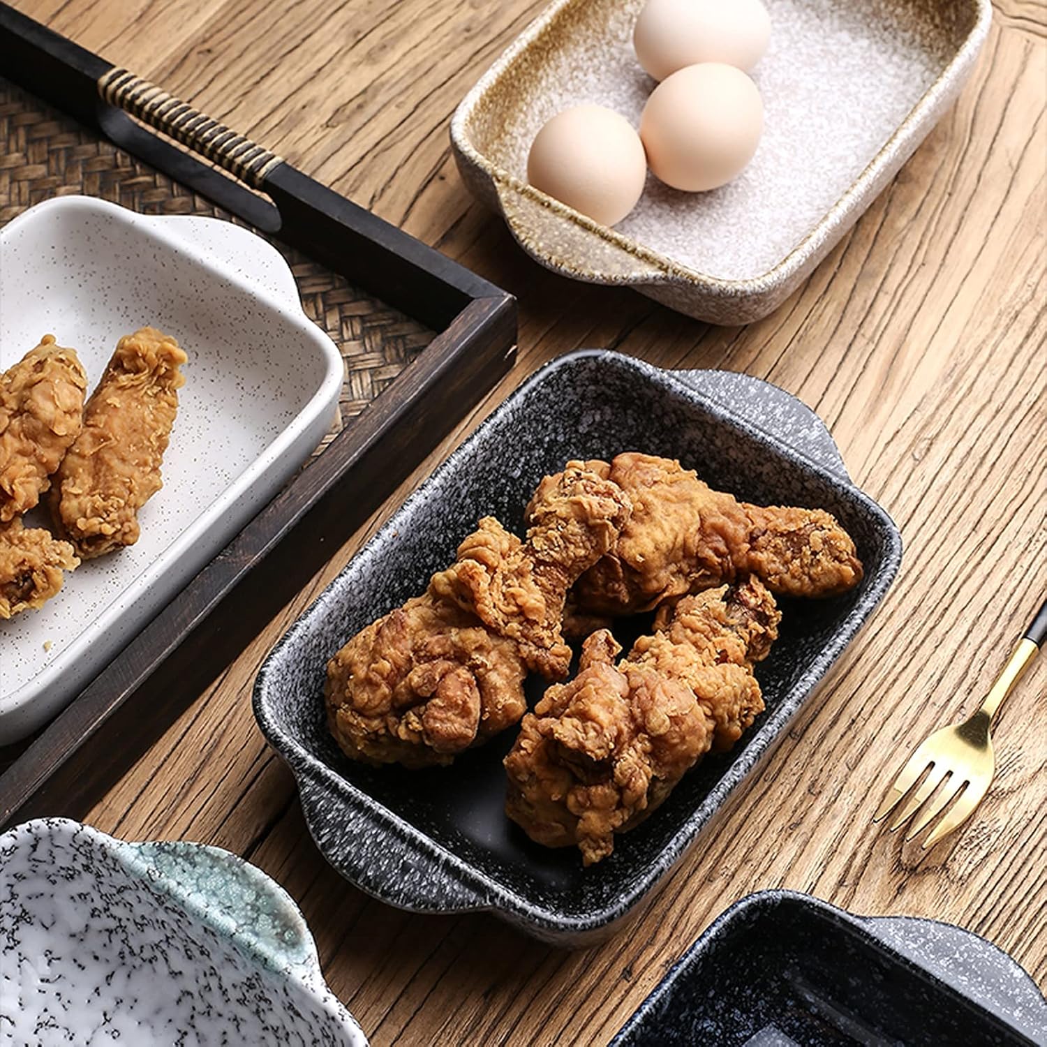 Bakeware - Rectangular Stoneware Roaster, Baking Dish with Double Handles, Lasagna Pan, Deep Roasting Pan, for Cooking and Baking, 1 Piece Individual Lasagne Pan Deep (Color : 1) (F)