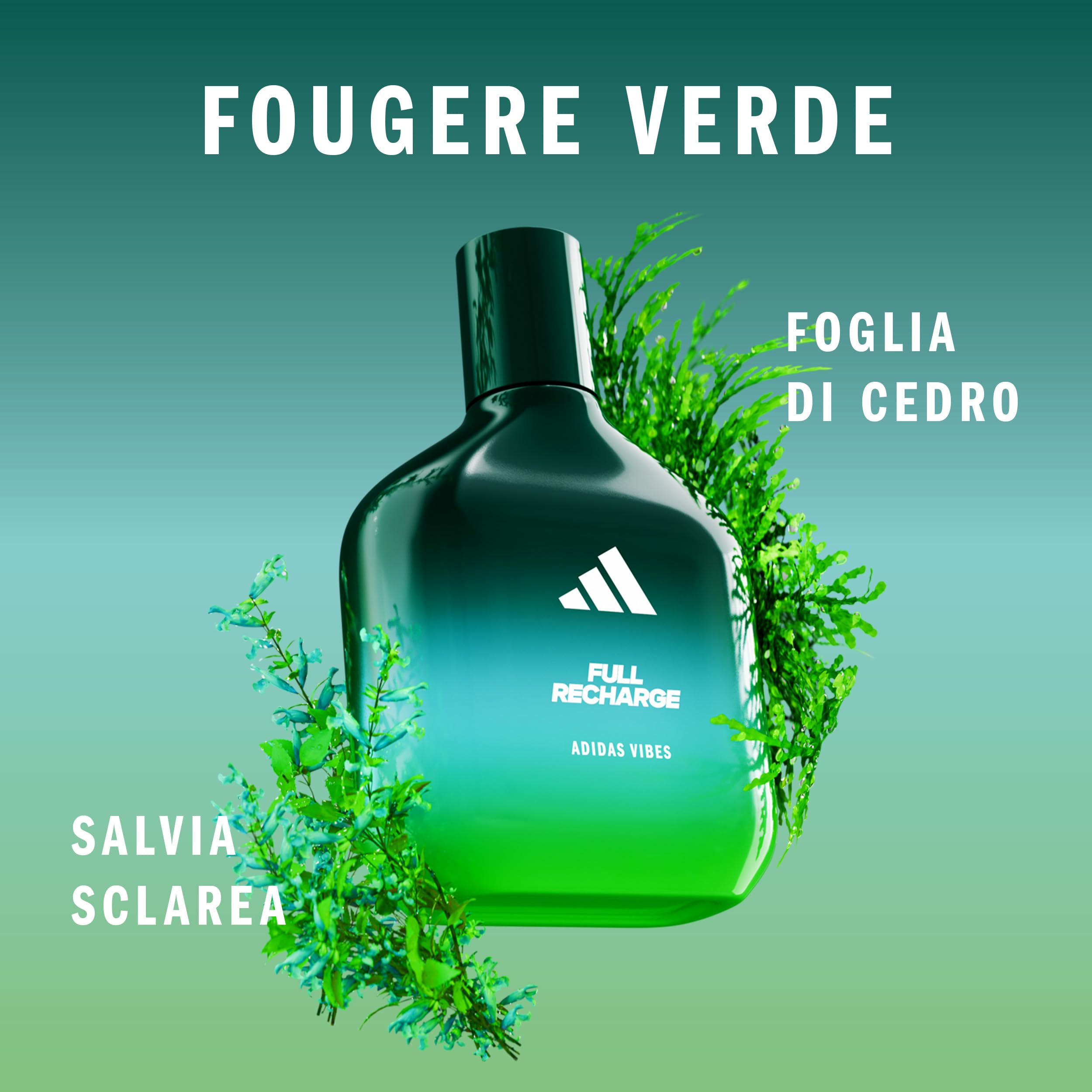 adidas Vibes Full Recharge Eau de Parfum, Per tutti, Tonificante e Rinvigorente, Profumo a lunga durata, Foglia di Cedro e Salvia Sclarea 100 ml