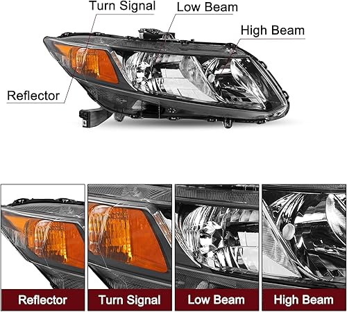 Miniatura 38 de JSBOYAT Conjunto de faros delanteros para Honda Civic 4Dr Sedan 2012-2015 2012-2013 Honda Civic 2Dr Coupe OE Style (Faro izquierdo del conductor)