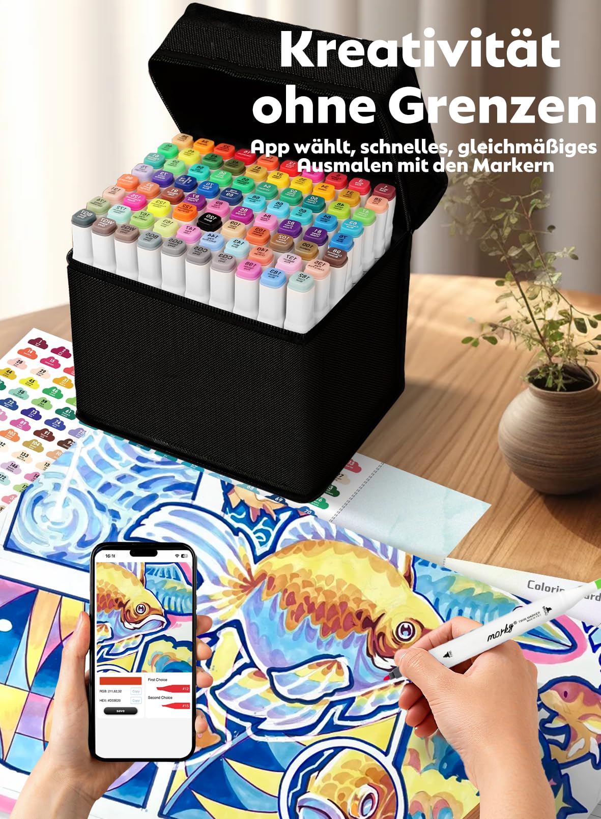 320 Farben Alkohol Marker mit App, Doppelspitze Alkoholmarker | Meißel & Feine Spitze | Farbcode | Mischbar | Schnell trocknend | Alcohol Marker für Design, Malerei, Manga & Illustrationen