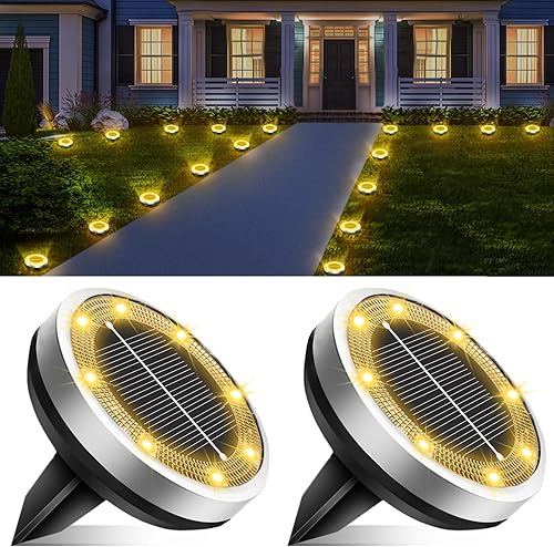 Miniatura 8 de Luces solares impermeables para exteriores, paquete de 12 8 LED, luz de suelo de acero inoxidable grueso, luces solares de jardín, iluminación de