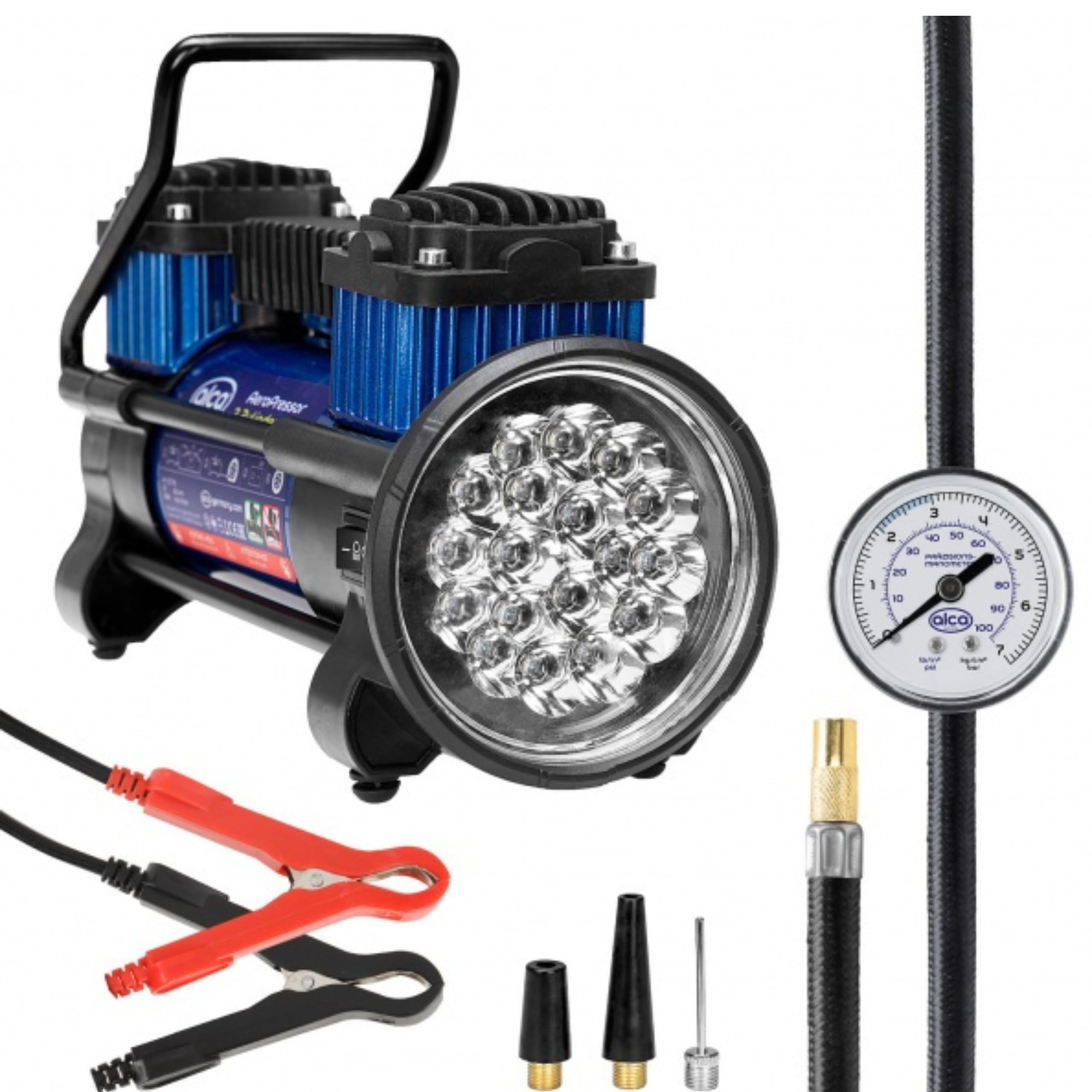 alca 2-cylindrowy wytrzymały kompresor powietrza 12 V pompka elektryczna do opon samochodowych i nadmuchiwanych 60 l 100 PSI 7 bar 227100