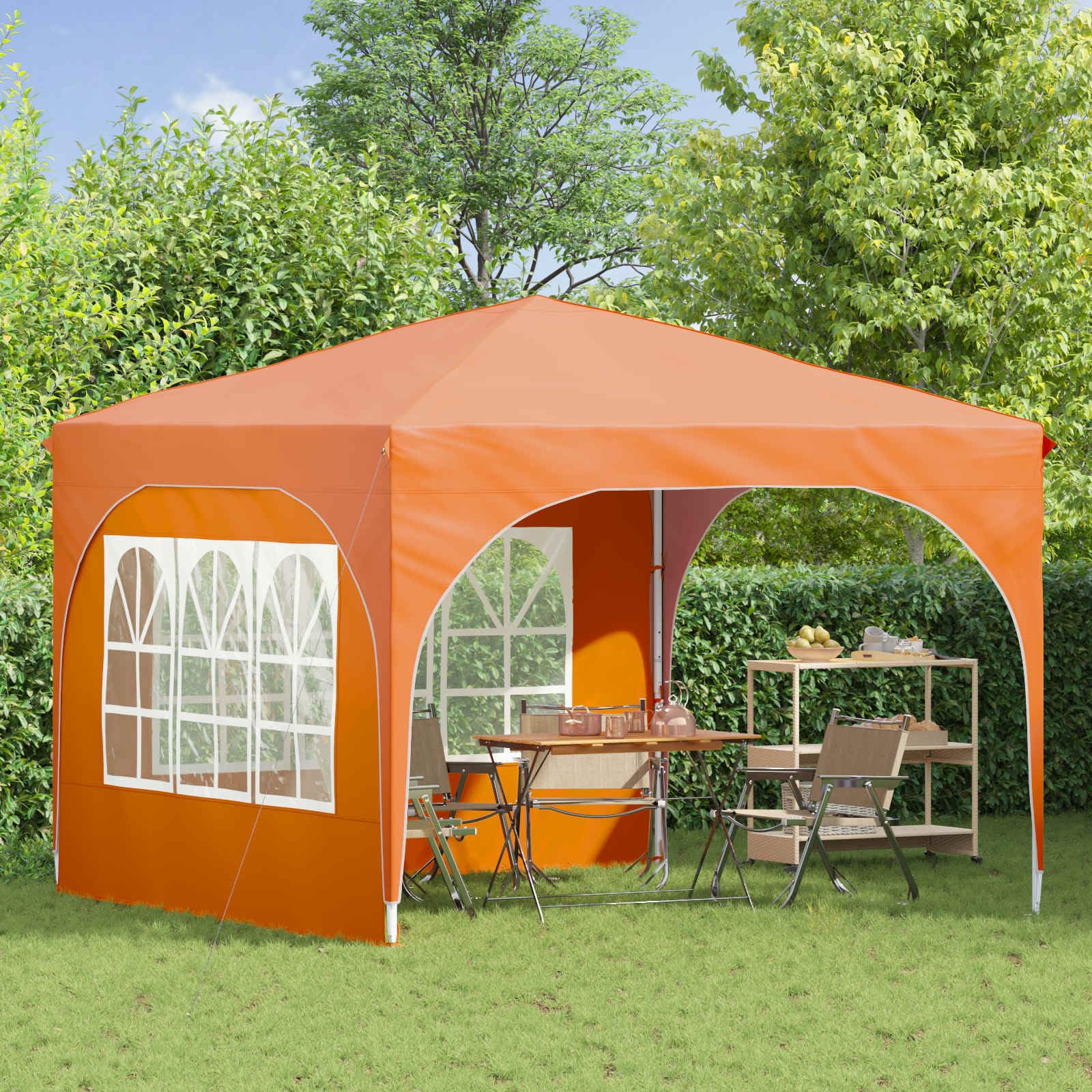 Namiot imprezowy Pop-up 290 x 290 x 245 cm, pomarańczowy, 210D Oxford, wodoszczelny, odporny na warunki atmosferyczne, ze srebrną powłoką, z regulacją wysokości, 3 stopnie, w zestawie
