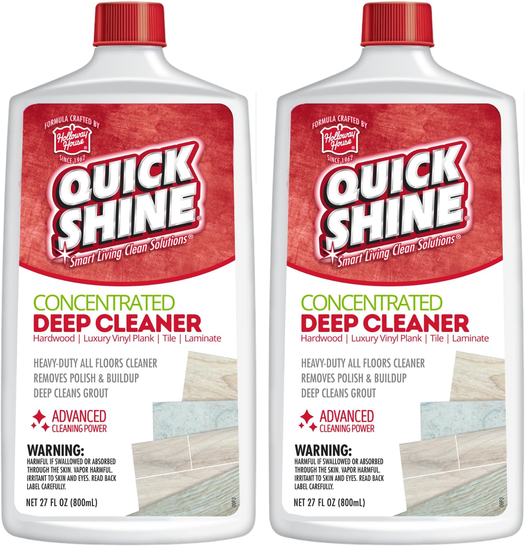 Quick Shine Multi Surface Deep Floor Cleaner and Wax Remover 27Fl oz,(Pack of 2) Removes Wax Build-Up,Revitalizes Floors &Cleans Grout,Use on Hardwood, Laminate, LVT,Tile and Stone,Pro-Level Cleaning