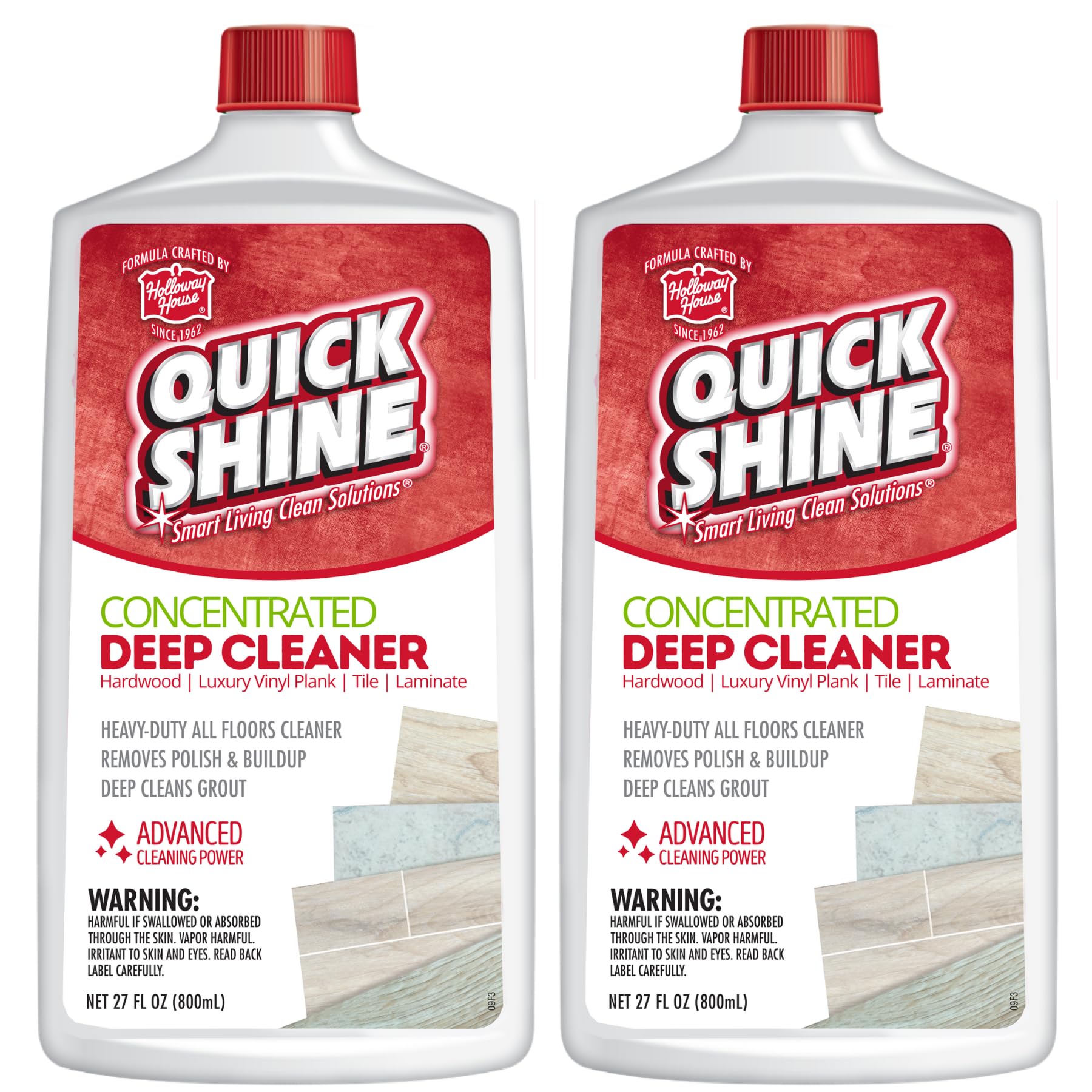Quick Shine Multi Surface Deep Floor Cleaner and Wax Remover 27Fl oz,(Pack of 2) Removes Wax Build-Up,Revitalizes Floors &Cleans Grout,Use on Hardwood, Laminate, LVT,Tile and Stone,Pro-Level Cleaning