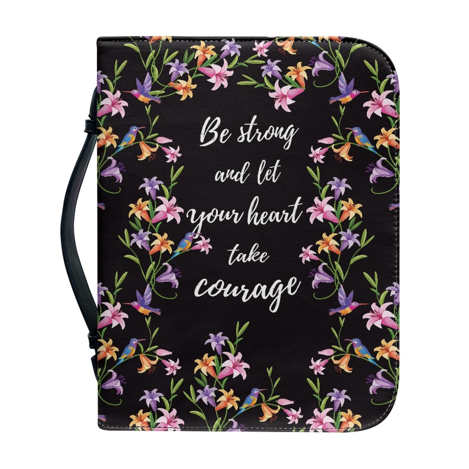 Dajingkj Bible Cover with Zip Large Leather Bible Covers Women's Flowers Bible Bag Women's Bag Bible Book Church Handbags, Small Squashed Flower, XX-Large