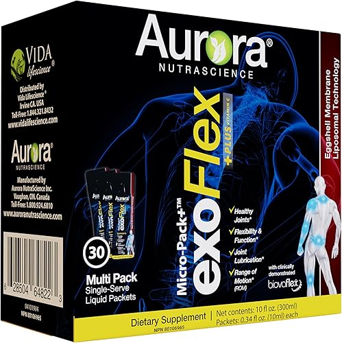 Aurora Nutrascience Micro-Pack Liposomal ExoFlex+ con Vitamina C, Apoya la Flexibilidad y Función Articular, Membrana de Cáscara de Huevo BiovaFlex,