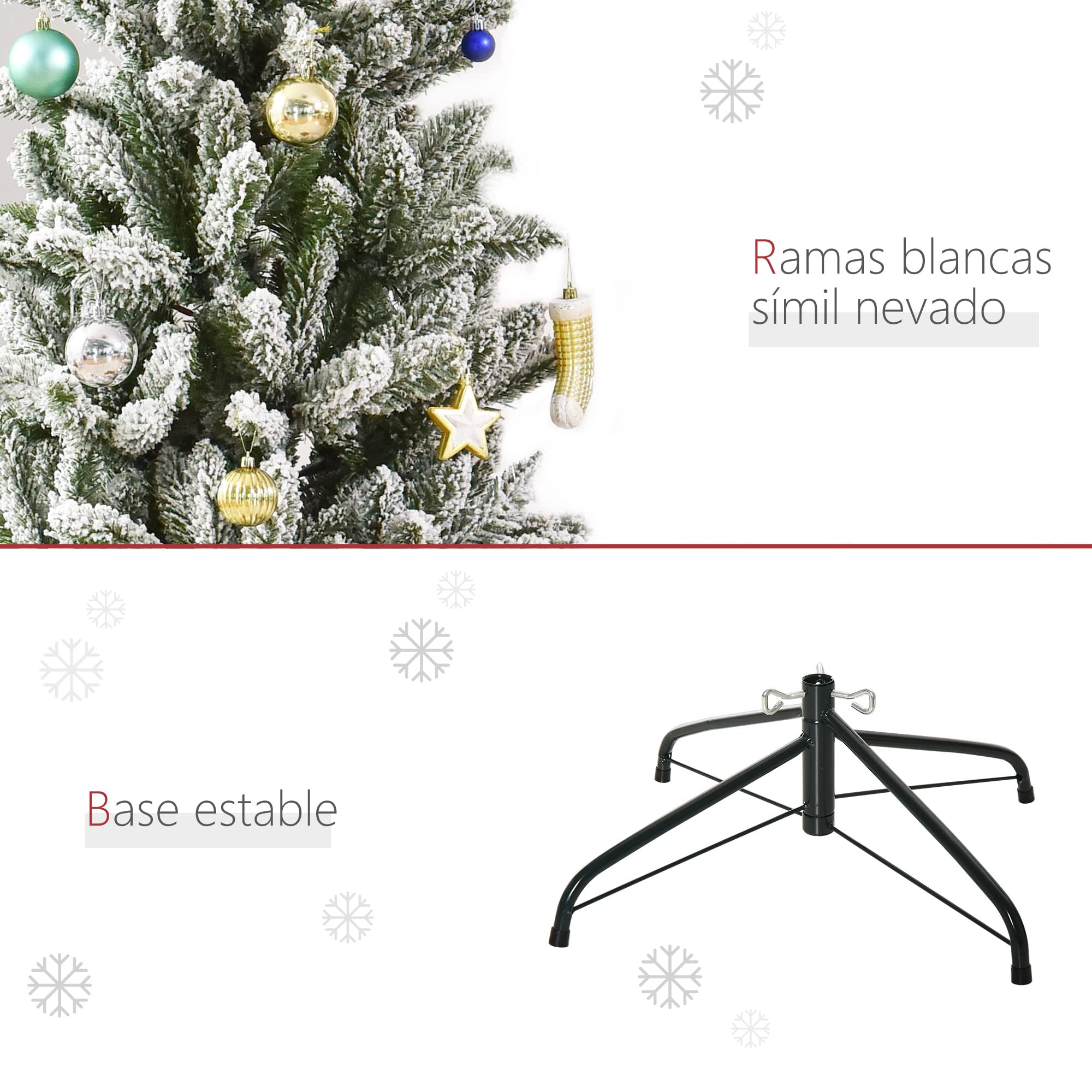 HOMCOM Árbol de Navidad Nevado Artificial 394 Ramas Ø60x180 cm Verde Blanco | Ignífugas de PVC, Apertura Automática, Base Plegable, Soporte de Acero, Decoración Interior, Estrecho y Alto