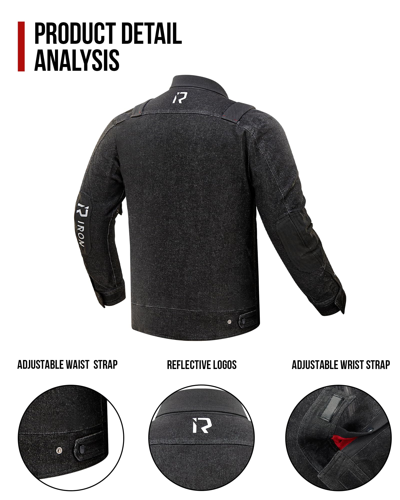 BORLENI Chaqueta Moto Hombre de Denim Chaquetas Reflectante con Bolsillos Protección CE Extraíble Transpirable para Primavera Otoño Negro L