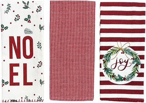 Vista 122 de Serafina Home Toallas de cocina navideñas navideñas: dos muñecos de nieve Be Jolly espiga y un muñeco de nieve bailarín, 3 piezas, tejido plano 100%