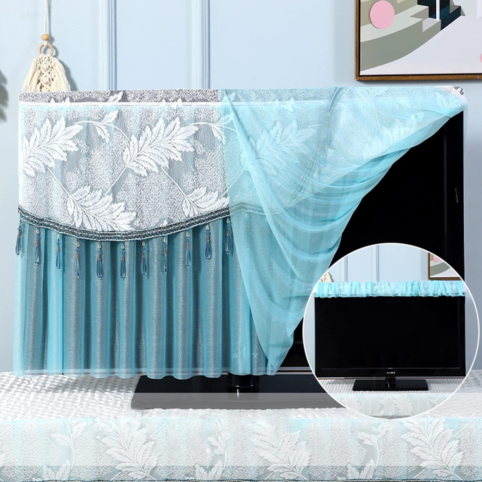 Housse Anti-poussière Pour TV 32-65 Pouces – Tissu Décoratif Avec Pochette Télécommande