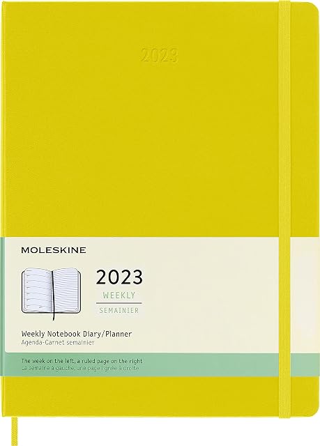 Moleskine Weekly Planner 2023, 12-Month Weekly Diary, Weekly Planner and Notebook, Hard Cover, XL Size 19 x 25 cm, Colour Hay Yellow