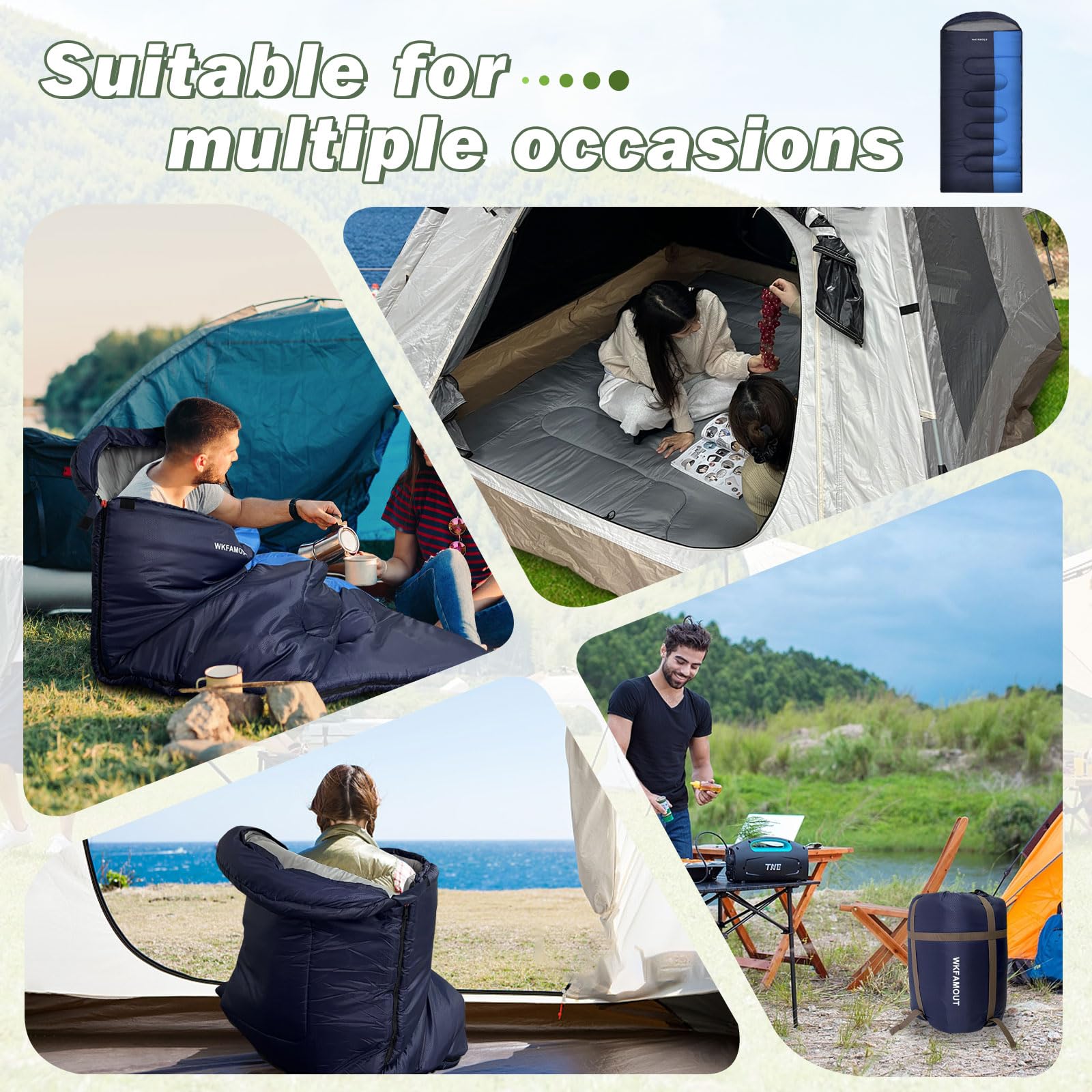 XL 10 Grados Saco de Dormir para Adultos Lavable a Máquina con Bolsa de Compresión para 3-4 Temporadas Camping Senderismo Outdoor Multicolor