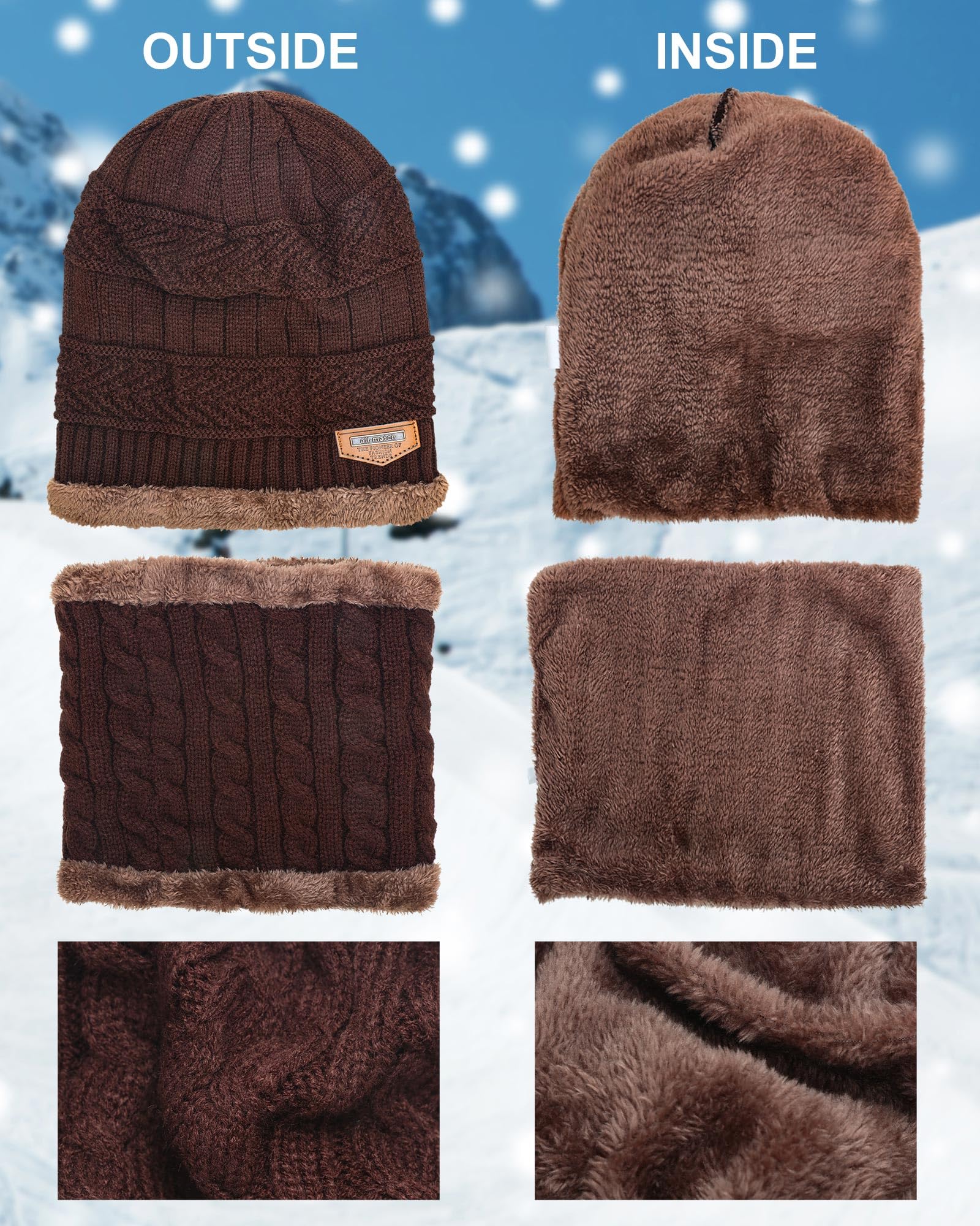 Liitrsh Wintermütze, Handschuh-Schal, Sets für Kinder, inkl. Strickmütze, Beanie, winddicht, Totenkopfkappe, Touchscreen-Handschuhe, Halswärmer, kaltes Wetter, Sets für Jungen, 5–14 Jahre, 4 Stück