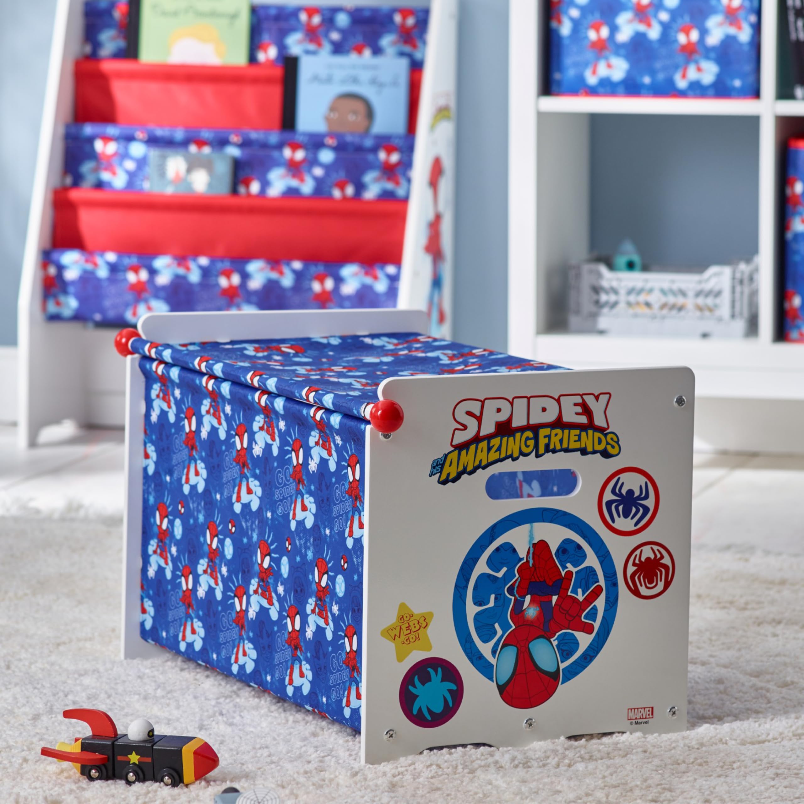 SPIDER-MAN Marvel Spiderman - Baúl para juguetes de madera y tela