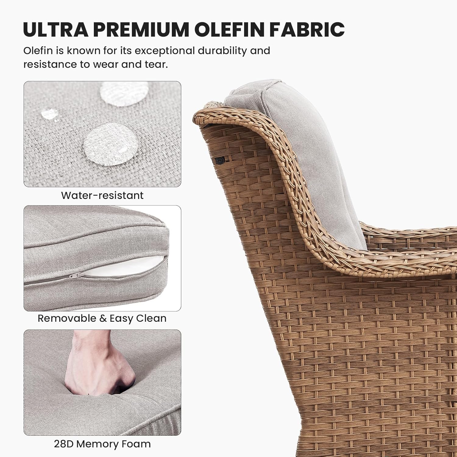 Belord Patio Chairs Set of 2-300 LBS Weight Capacity Outdoor Wicker Chairs with High Backrest Removable Cushion, All Weather Outdoor Seating Rattan Dining Chairs for Porch Balcony Backyard Yellow