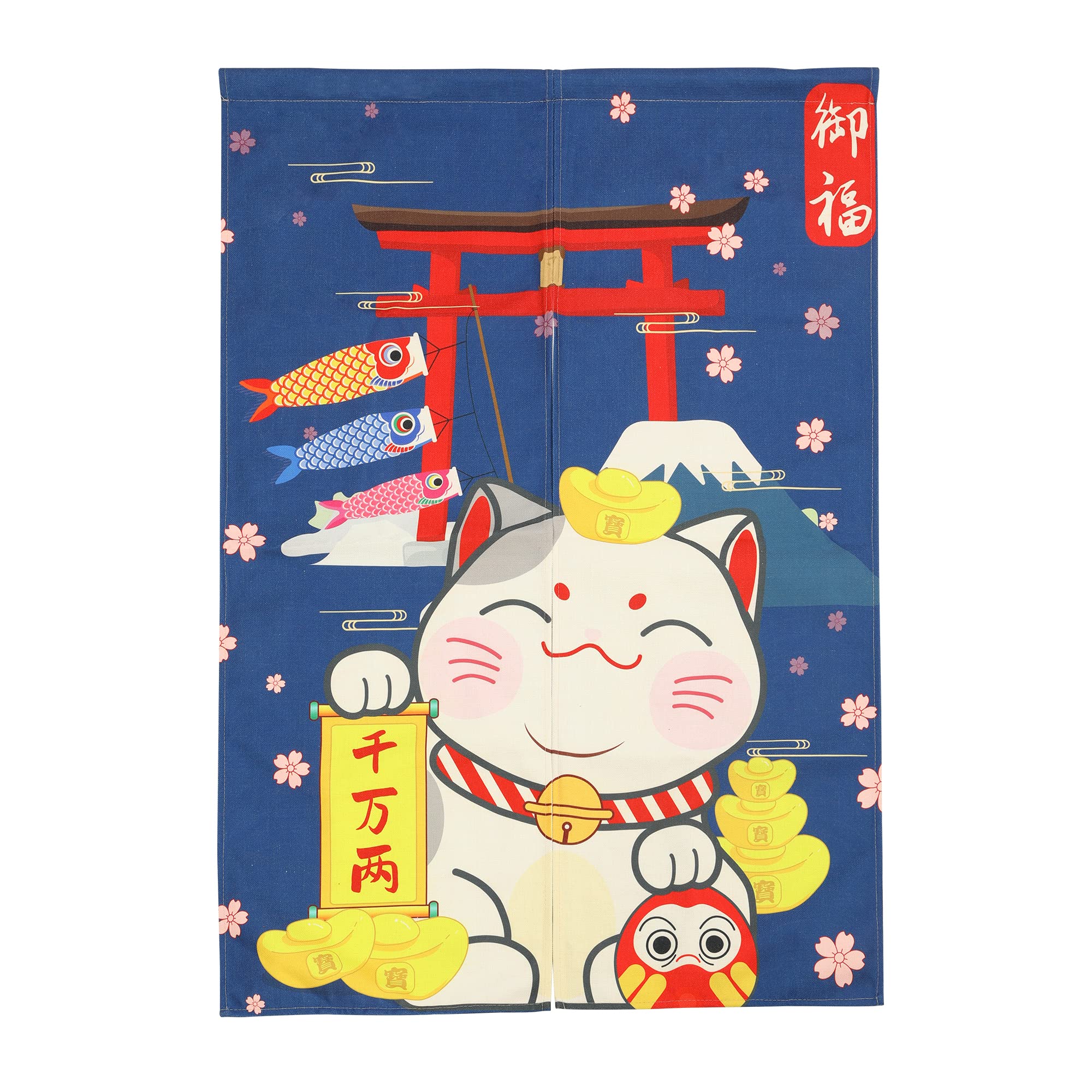 RLoncomix Japanese Noren Door Curtain Maneki Neko Lucky Cat Doorway Curtains Tapestry Handcrafted Ukiyoe Room Divider for Kitchen Home Decoration, 33