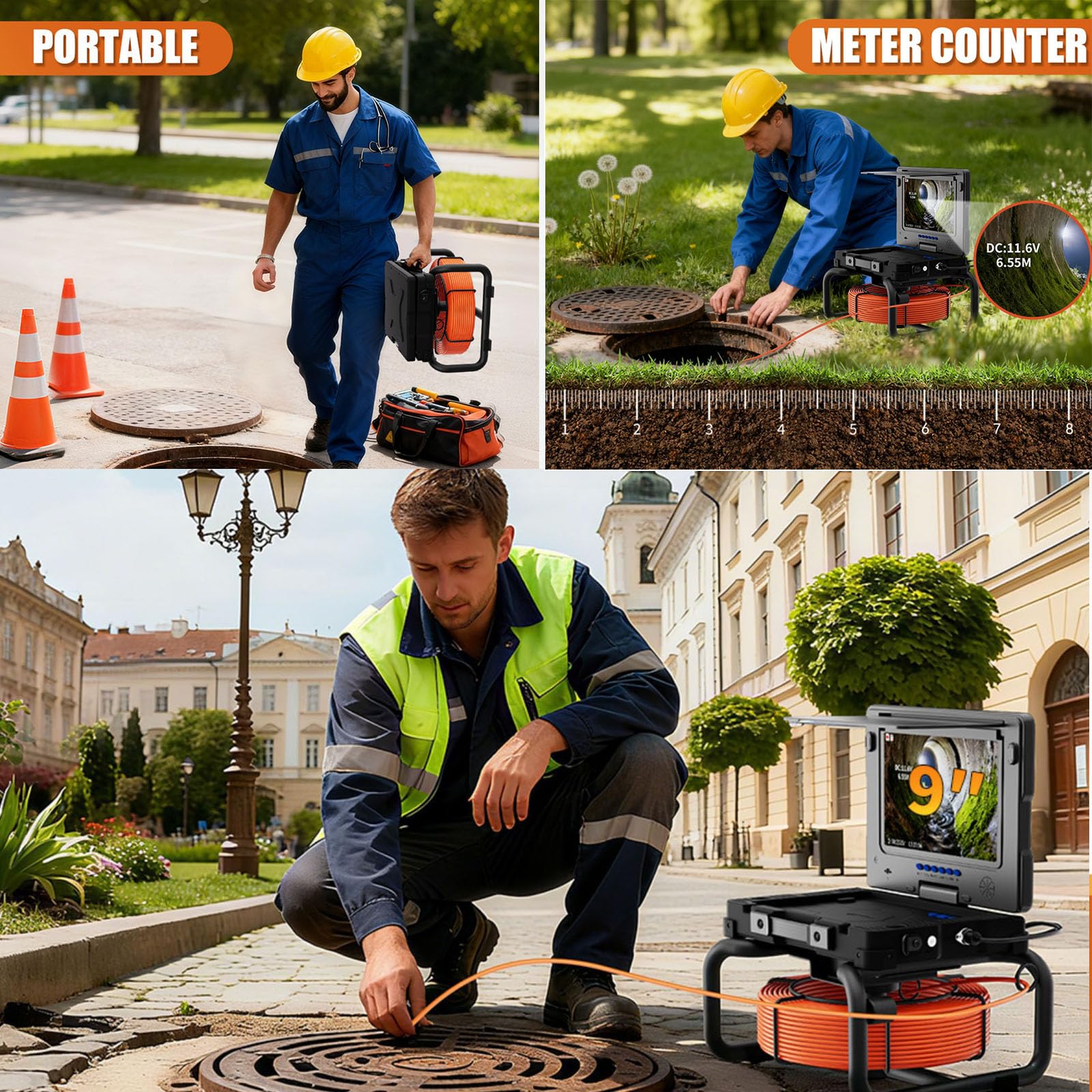 9-calowa Kamera Dvr Do Kanalizacji, Kamery Do Rur Kanalizacyjnych, Kamera Inspekcyjna Z Wężem Hydraulicznym Z 12 Diodami Led, Kamera Inspekcyjna (Size:50M/328FT)