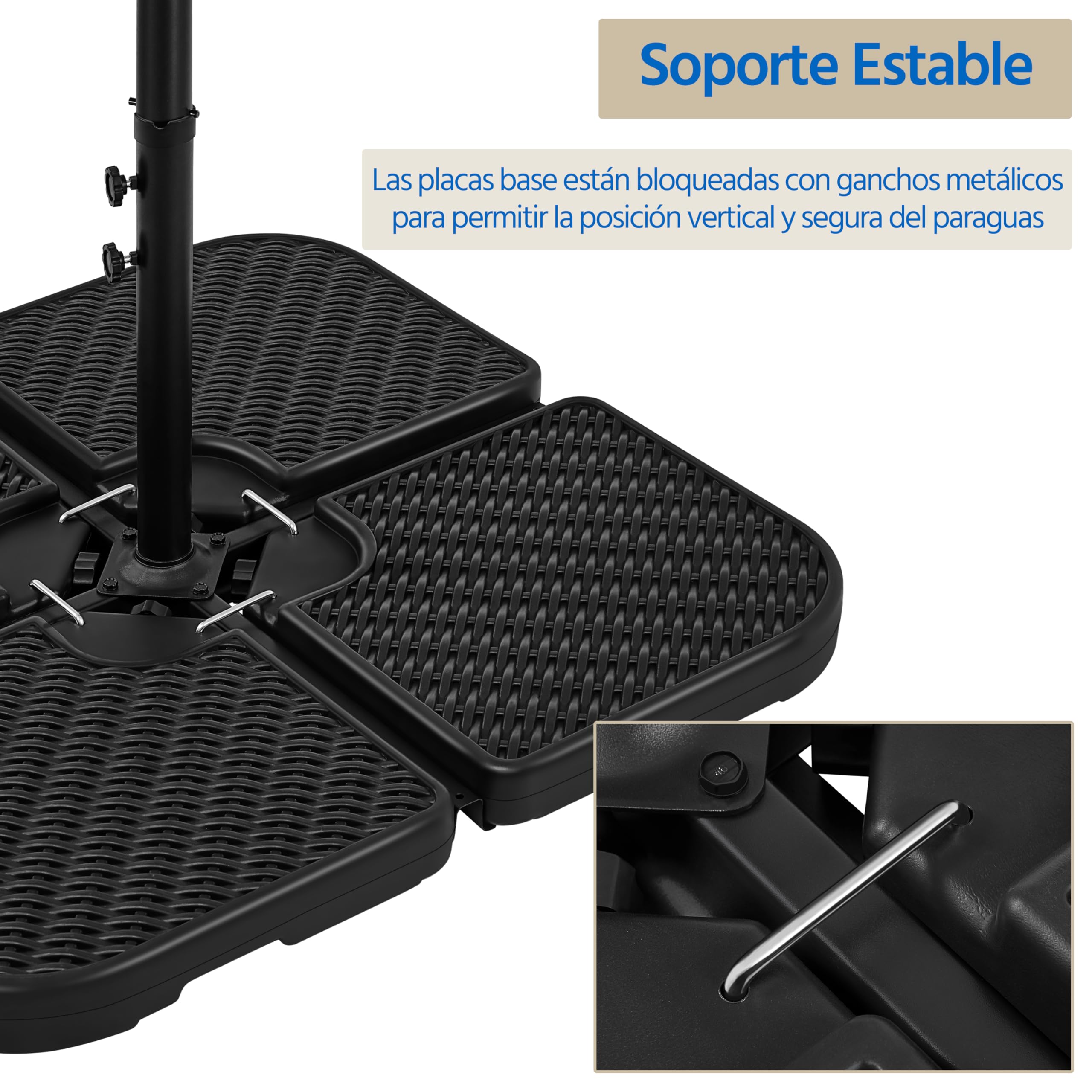 Yaheetech 4 Piezas Base para Sombrilla Rellenable Cuadrado 80kg de Arena/60L Agua Total con Diseño Trenzado Soporte de Parasol para Llenar Desmontable 50x50x7,5cm para Jardín Patio etc