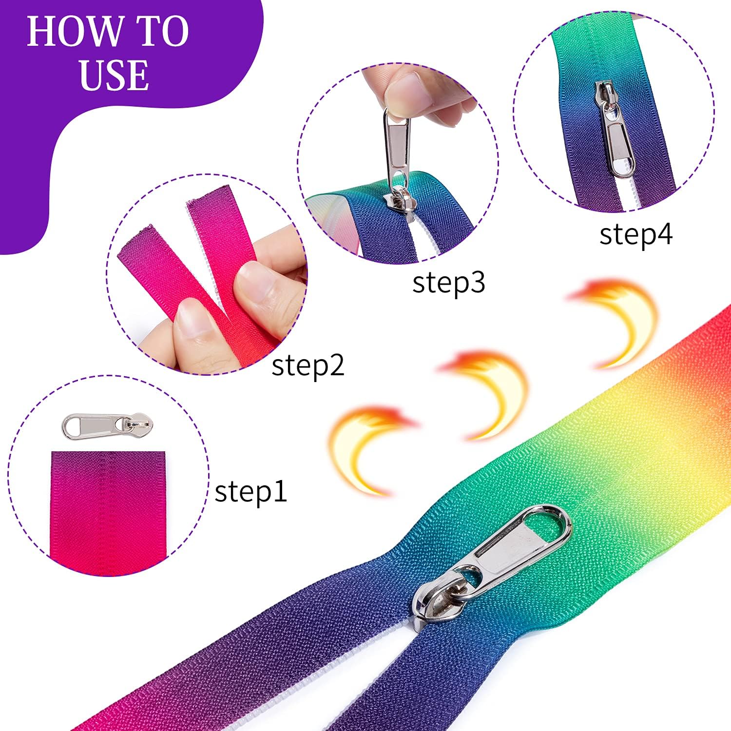 #5 Yard Nylon Coil Zipper DIY Zipper Star Rainbow Craft Long Zipper with 10 Sliders & Soft Retractable Tape Measure for Tailor Sewing