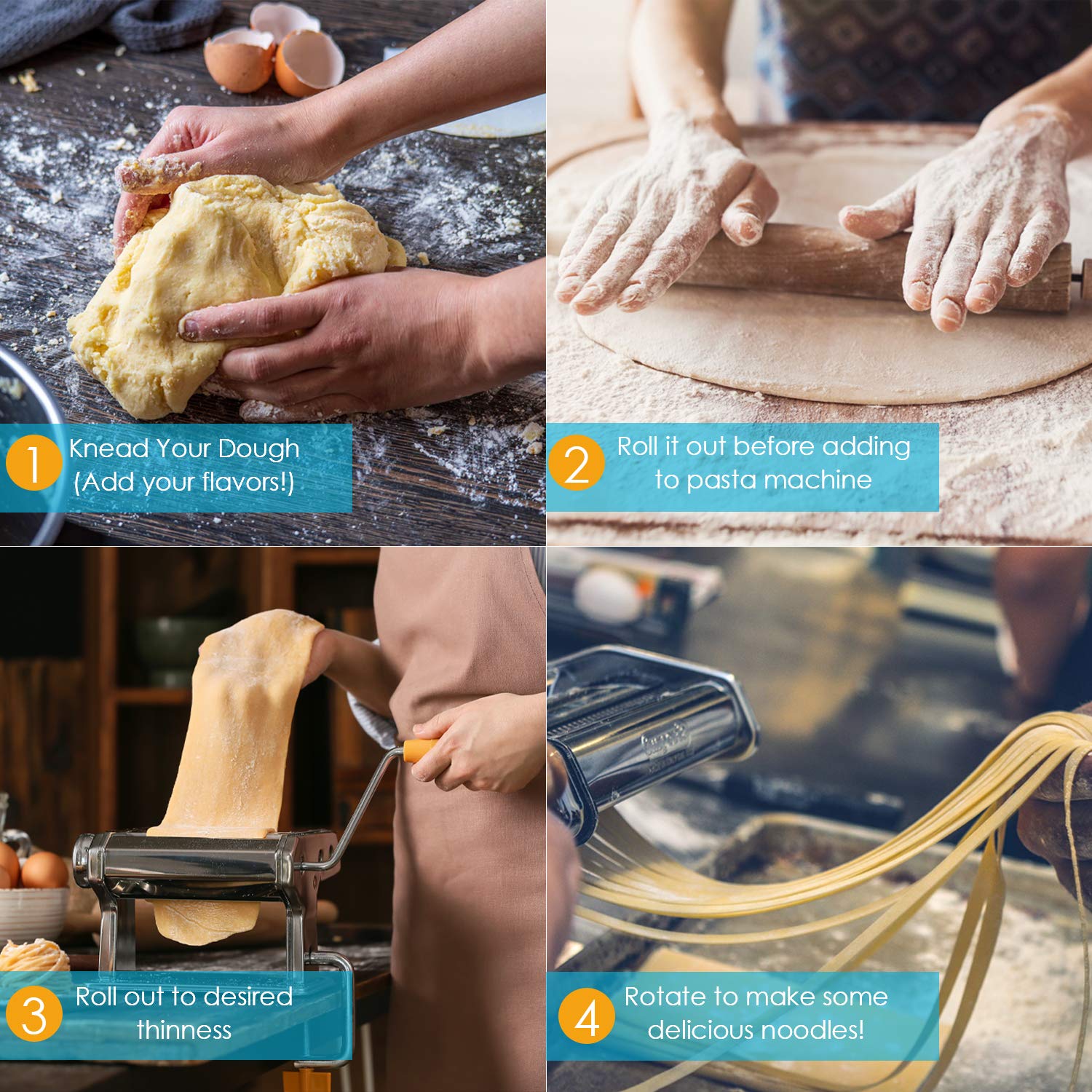 Buy Houseables Pasta Rollers, Noodle Roller Machine, Manual Hand Crank