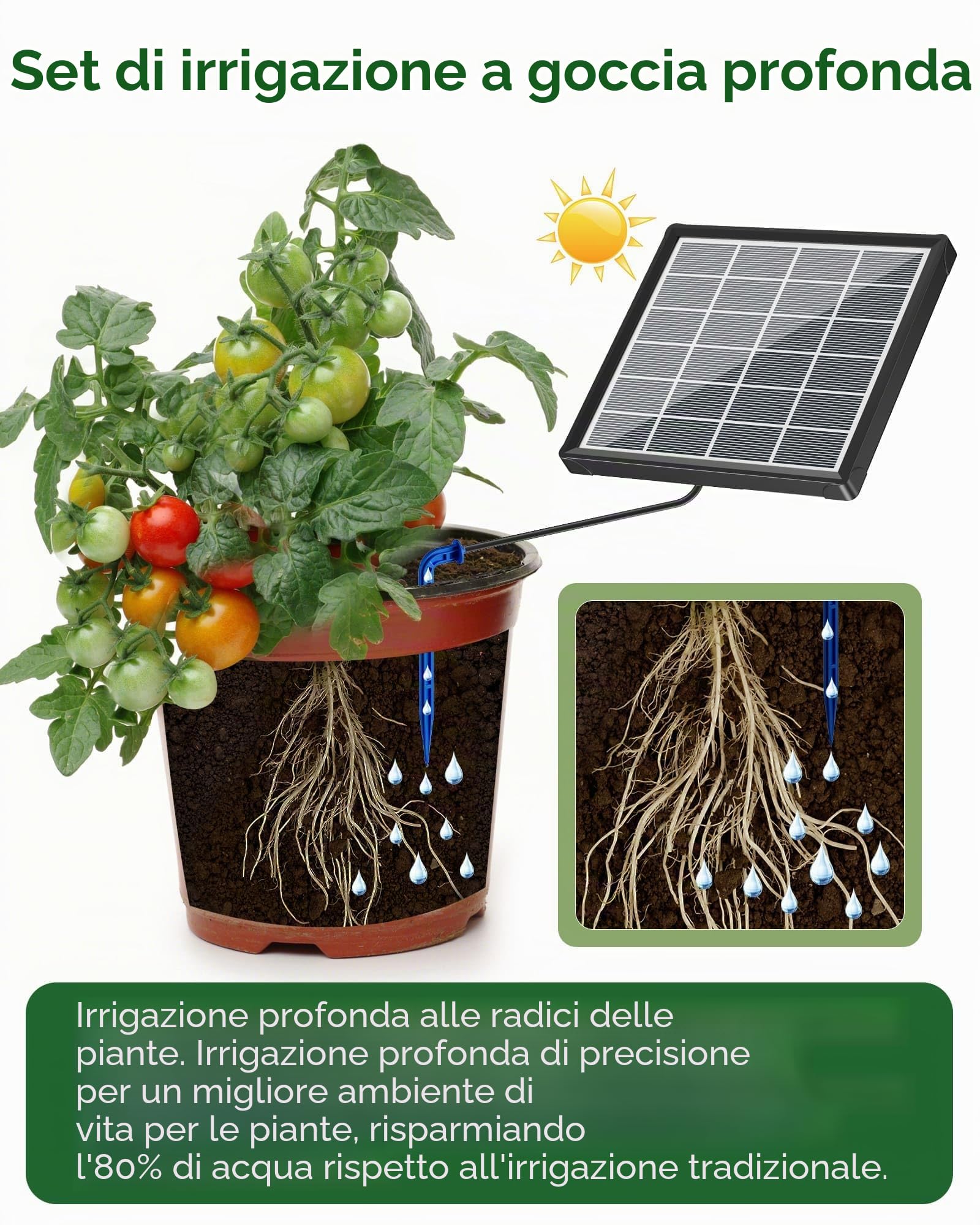 Biling Sistema solare per irrigazione balcone, 15 m, 2,5 W, giardino, piante, aiuola rialzata, serra, vacanze