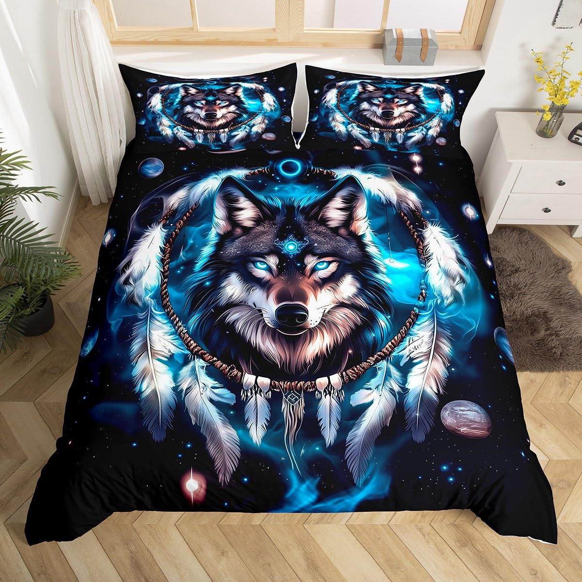 Housse de Couette Enfant Loup Facile à Laver Anti-Plis Lit