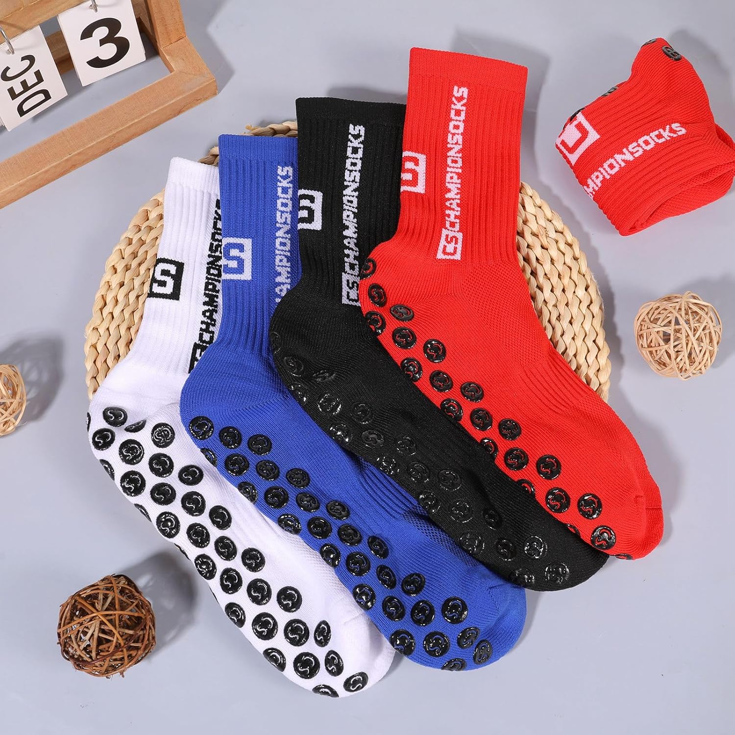 DragonflyDreams 4 Pairs Men's Socks Soccer Anti Slip Athletic Socks for