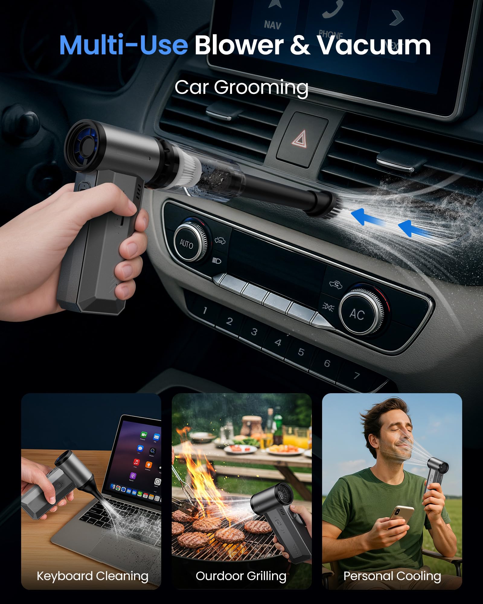 Gaiatop Portable Handheld Turbo Fan, 125500 RPM Electric Air Duster, 35.4m/s Adjustable Speeds Mini Personal Fan, Rechargeable Dust Blower for Keyboard Computer Car Gifts for Men Women Outdoor Travel