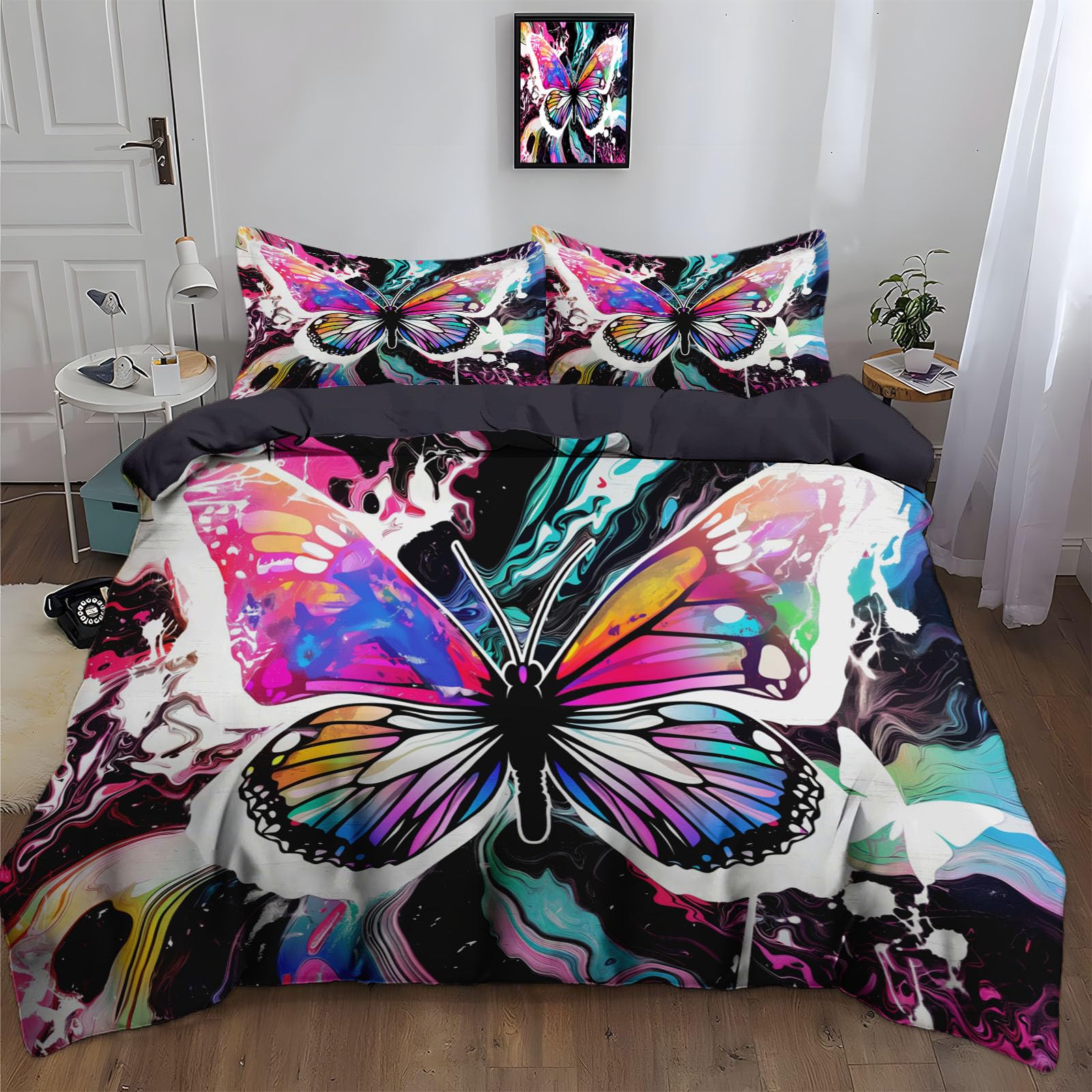 Linge de lit microfibre ultra doux 240x260cm au motif papillon