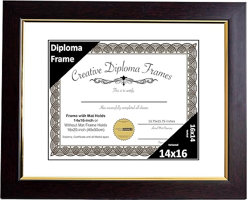 Vista 43 de Creative Picture Frames Marco de diploma de caoba de 10 x 13 con borde dorado, incluye caballete de vidrio blanco y ganchos de pared instalados