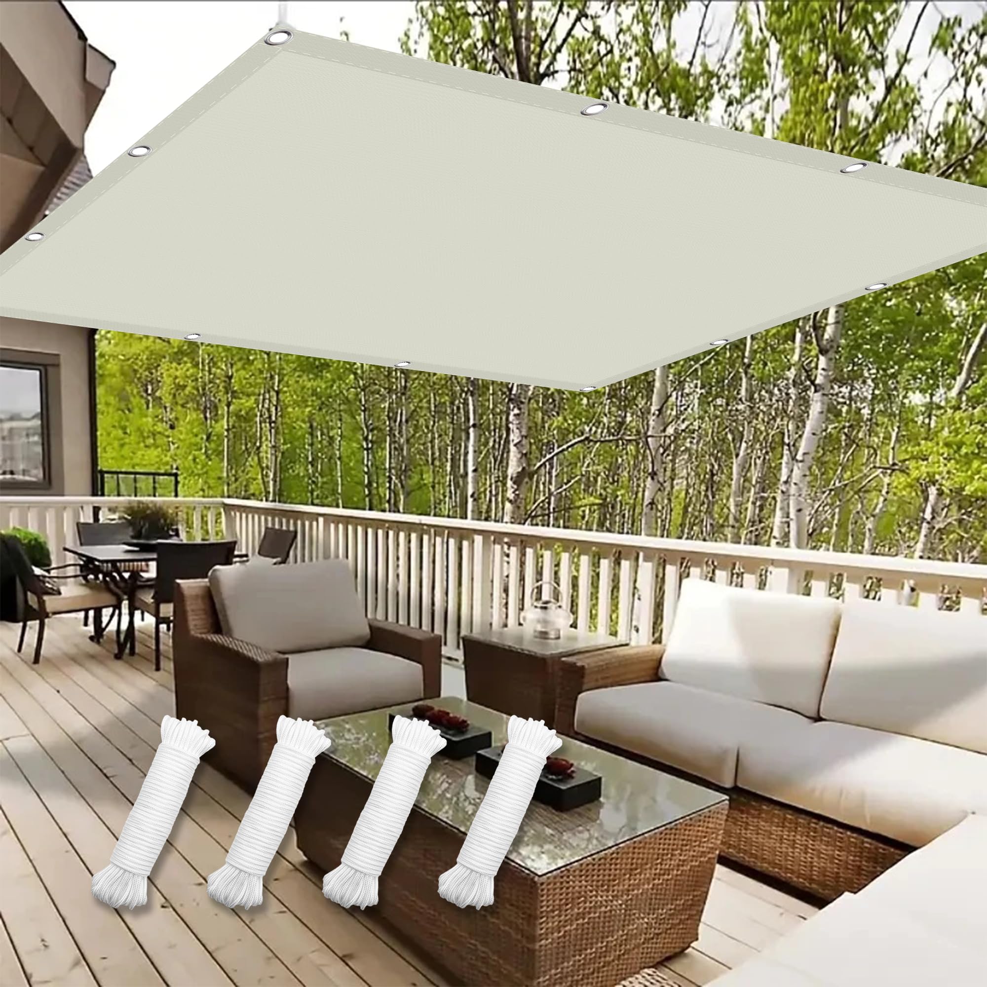 Filet d'ombrage blanc cassé anti-UV 1x4.5m pour terrasse