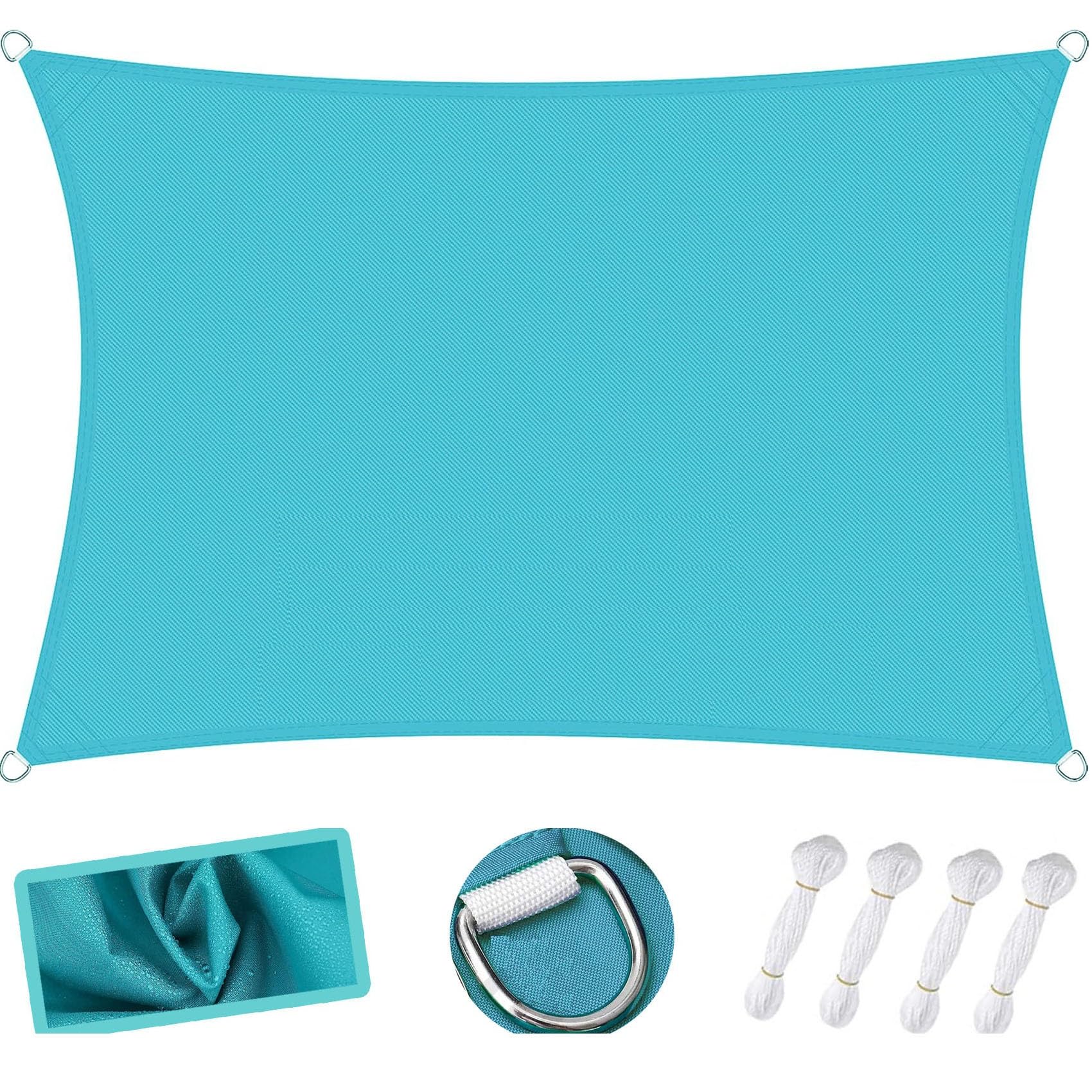 WQPMNYG Waterproof shade sail Sun Shade Sail 3.5 x 5.5m Waterproof Polyester 98% UV Block Sun Reflect Pet Shade with Free Rope Ideal for Outdoor Garden Patio Lawn and Party (Sky Blue)