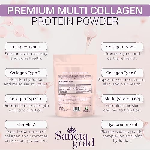 Miniatura 3 de Péptidos multicolágeno en polvo, 2 libras, para piel, cabello y uñas, tipo I, II, III, V, X, péptidos de colágeno hidrolizados con ácido hialurónico