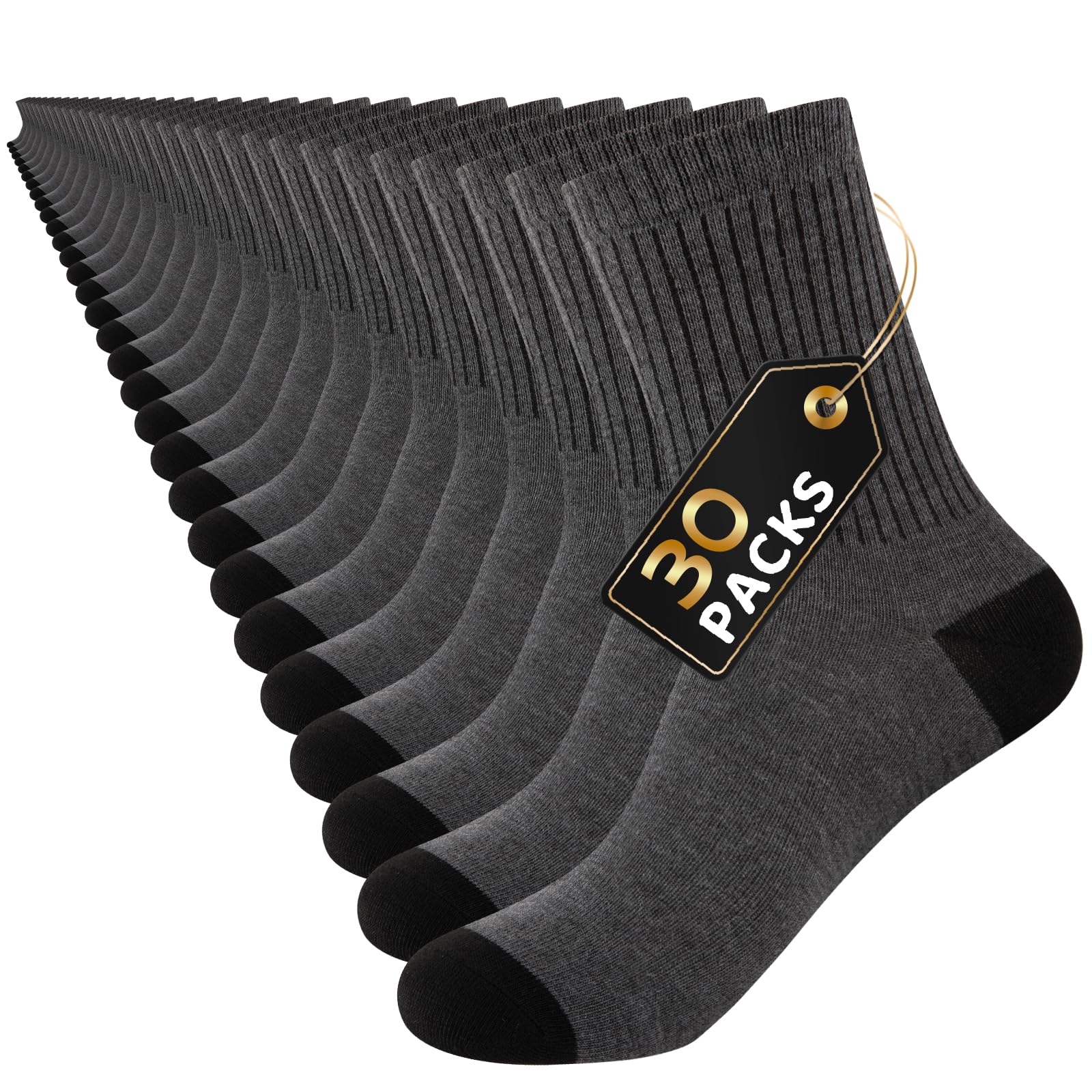 30 Pairs Men's Breathable Crew Socks – Soft Casual Comfort, Everyday Length Size 8-12/12-16, Bulk Pack